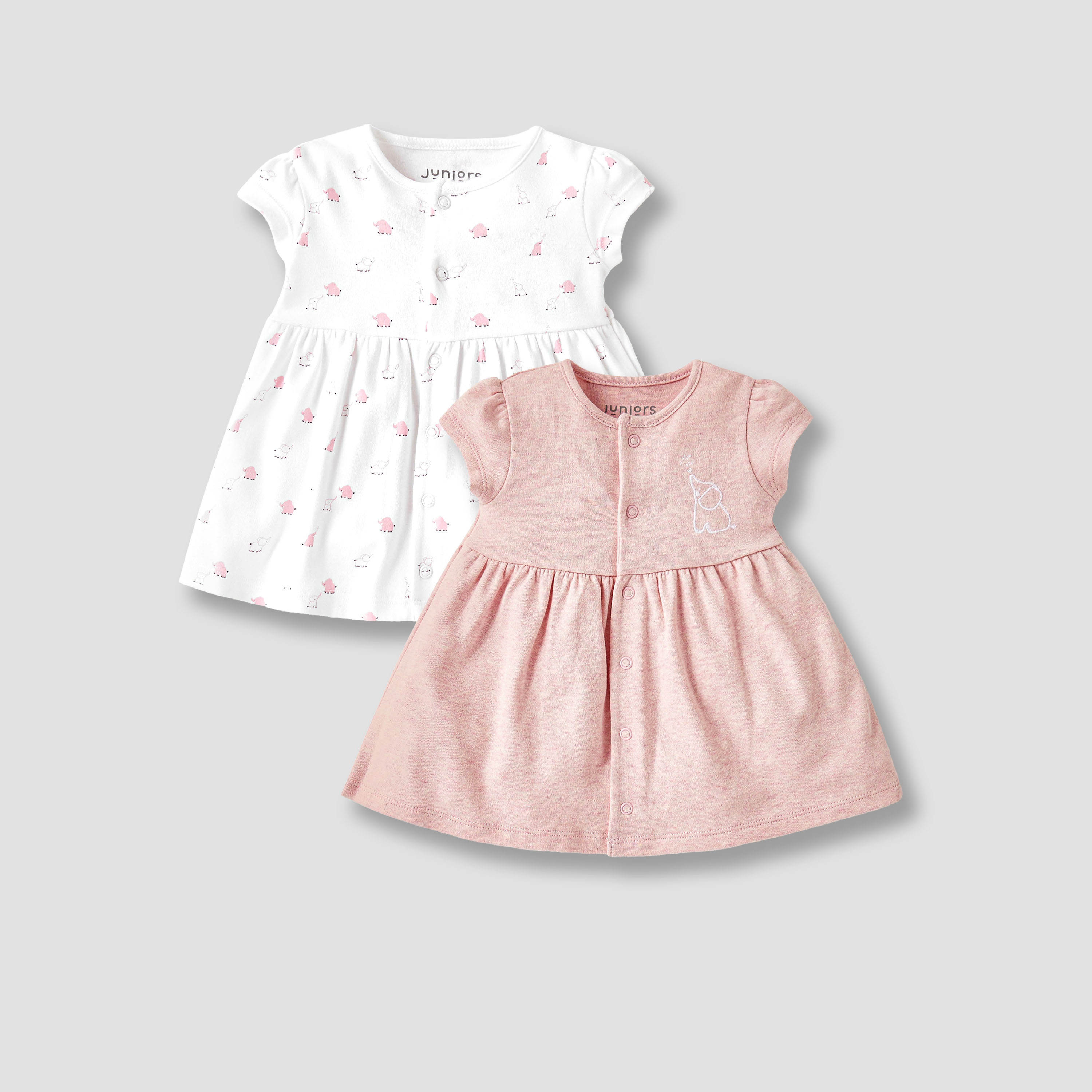 فساتين إيه لاين بطبعات فيل مع أزرار إغلاق من جونيورز - طقم من قطعتين-baby-girls-clothing-dressesandjumpsuits-image-1
