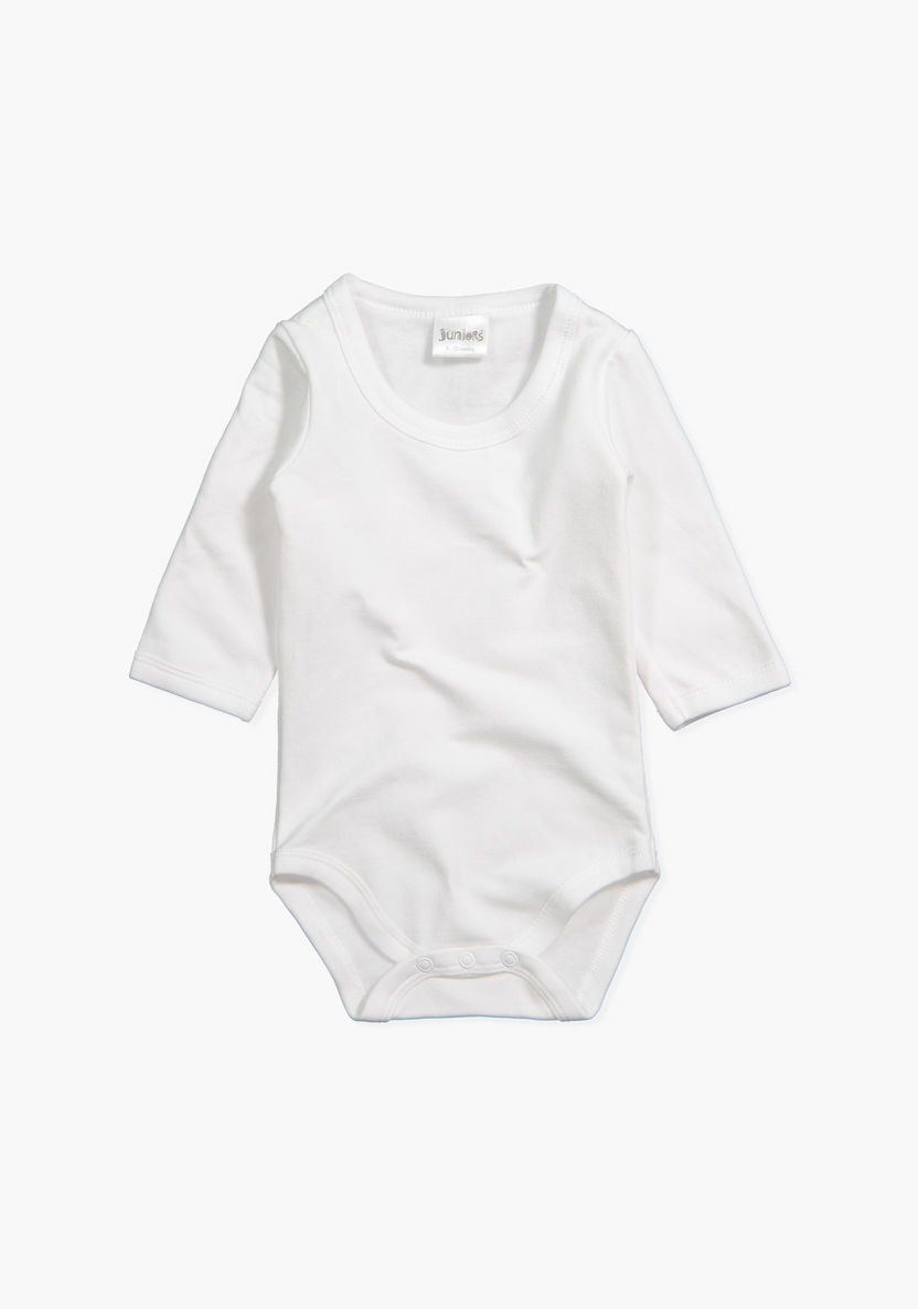 Juniors Solid Bodysuit with Round Neck and Long Sleeves-Bodysuits-image-0