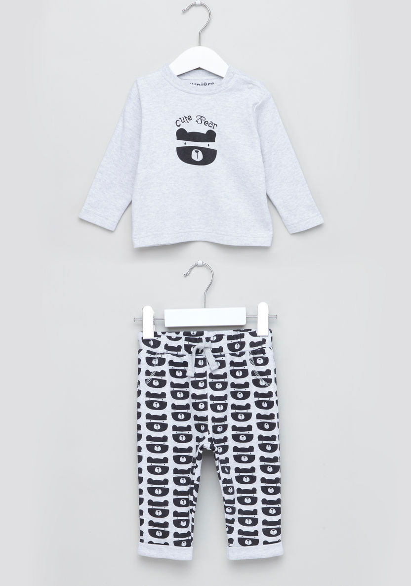 Juniors Printed T-shirt and Drawstring Pyjama Set-Pyjama Sets-image-0