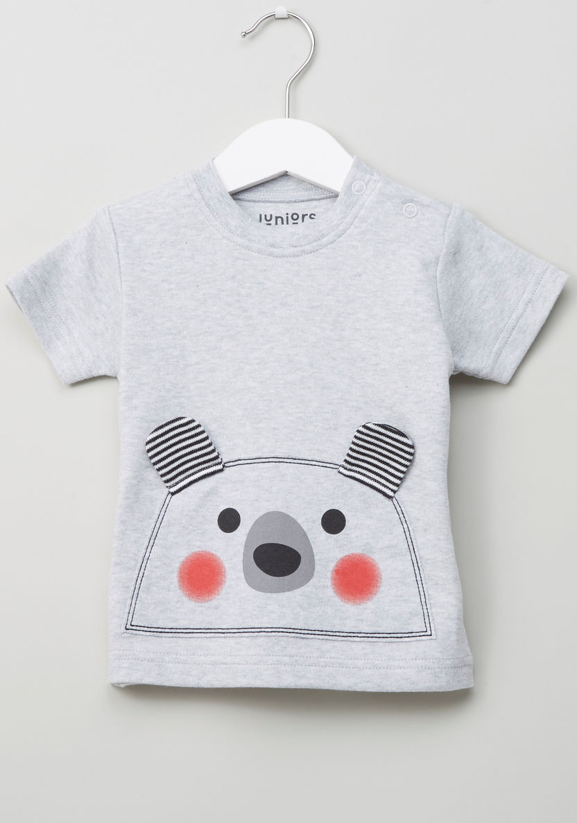 Juniors Printed T-shirt and Pyjama Set with Applique Detail-Pyjama Sets-image-1