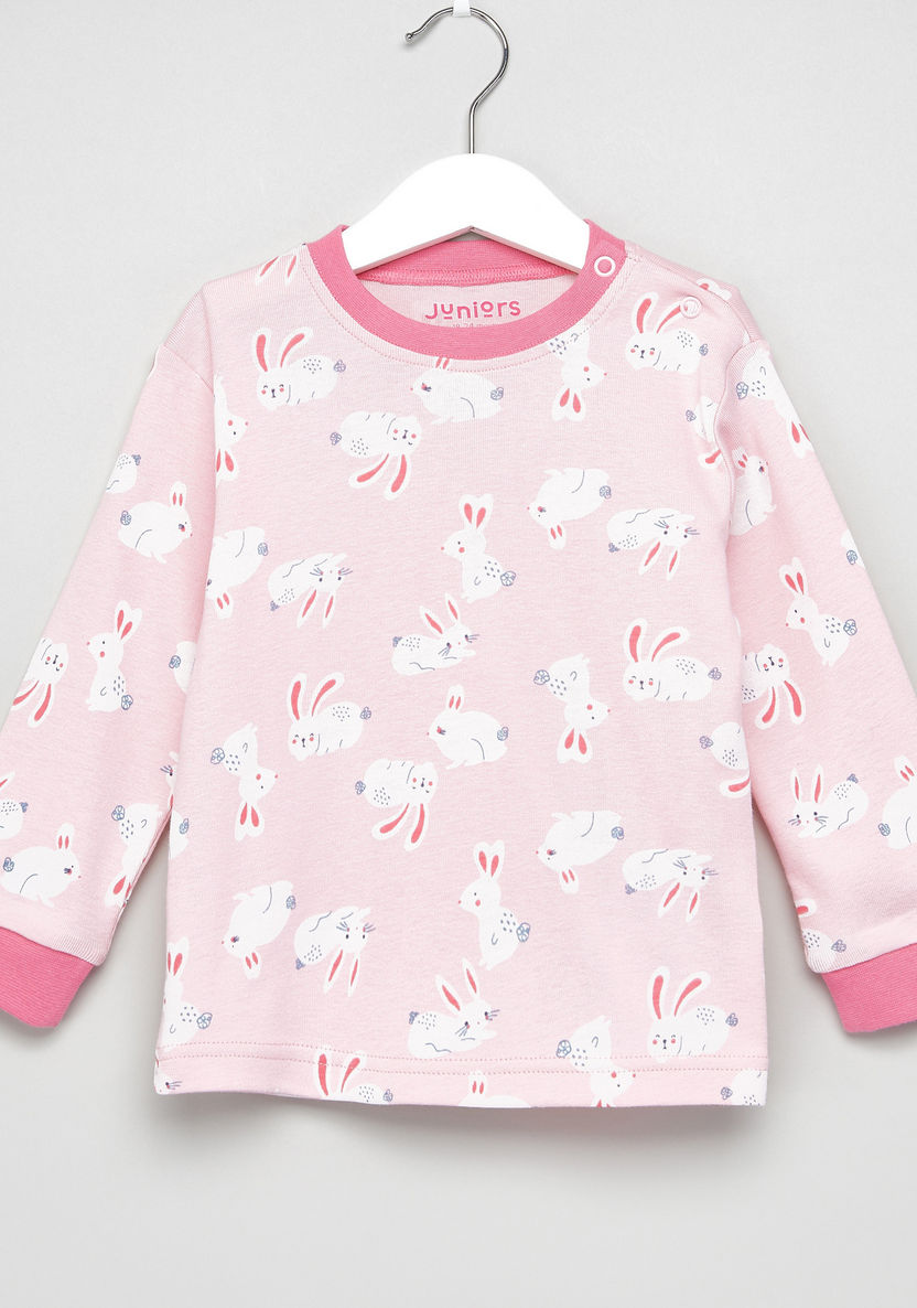 Juniors Rabbit Printed T-shirt and Pyjama Set-Pyjama Sets-image-1
