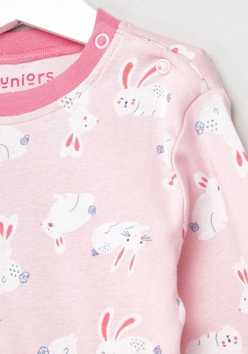 Juniors Rabbit Printed T-shirt and Pyjama Set-Pyjama Sets-image-2