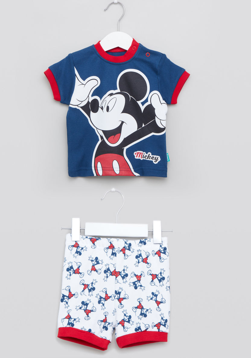Mickey Mouse Printed T-shirt and Shorts Set-Pyjama Sets-image-0