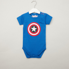 Captain America Print Bodysuit with Round Neck and Short Sleeves