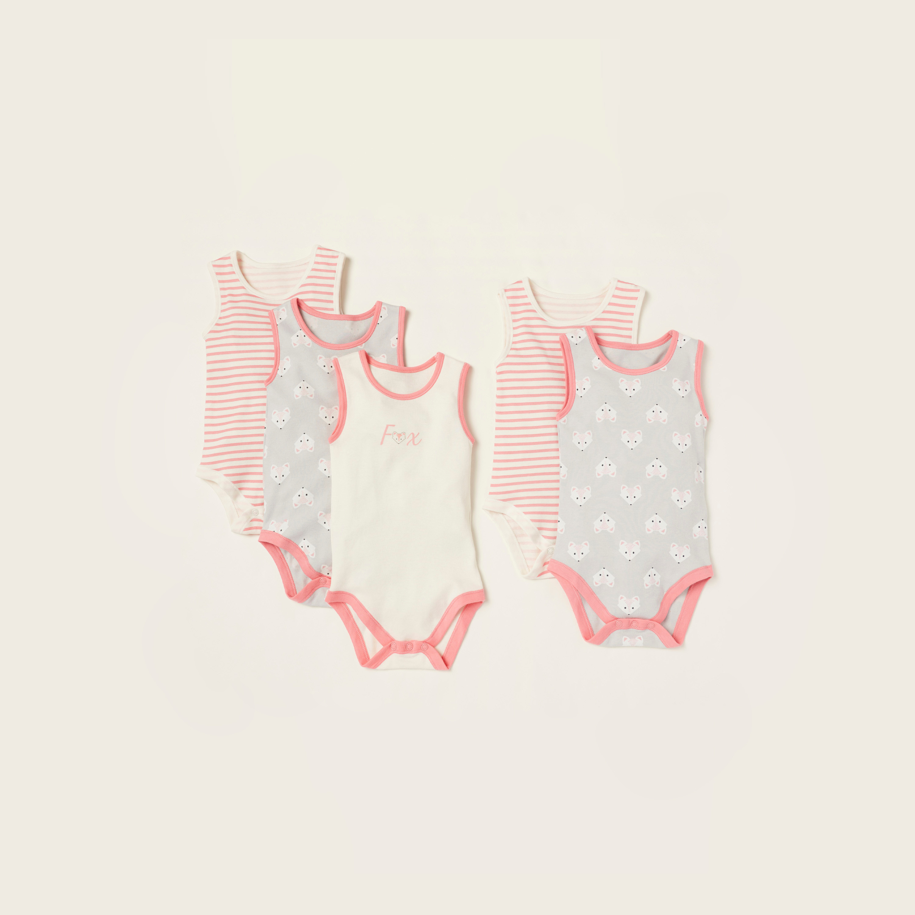 Juniors Printed Sleeveless Bodysuit with Round Neck - Set of 5-baby-boys-clothing-multipacks-image-1