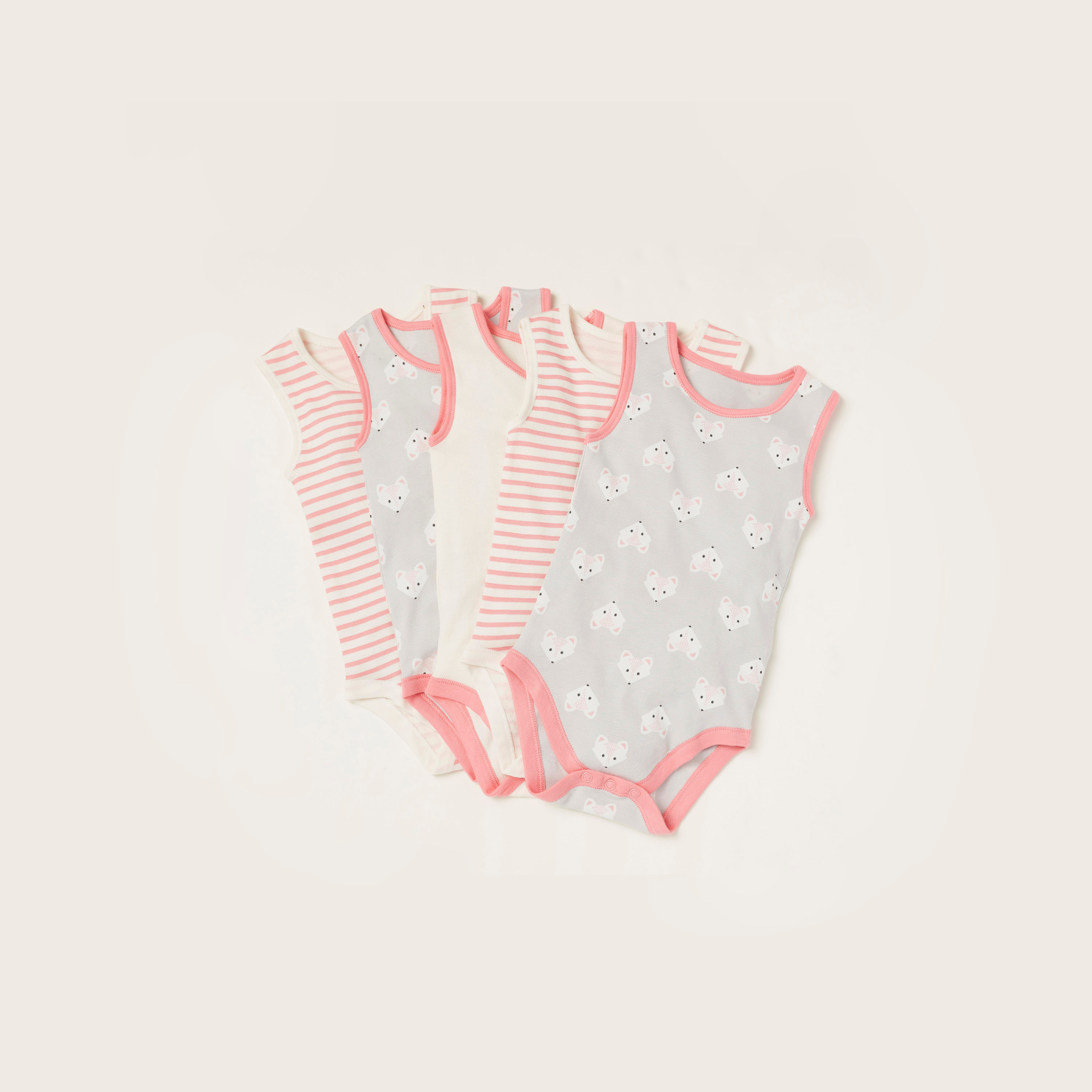 Juniors Printed Sleeveless Bodysuit with Round Neck - Set of 5-baby-boys-clothing-multipacks-image-3