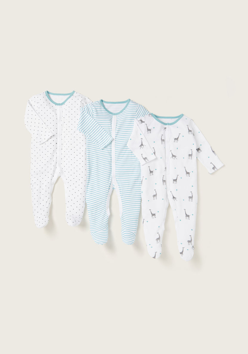 Juniors Printed Long Sleeves Sleepsuit - Set of 3-Sleepsuits-image-0