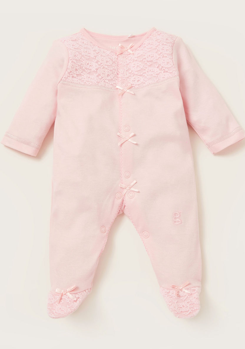 Giggles Lace Detail Closed Feet Sleepsuit with Long Sleeves-Sleepsuits-image-0