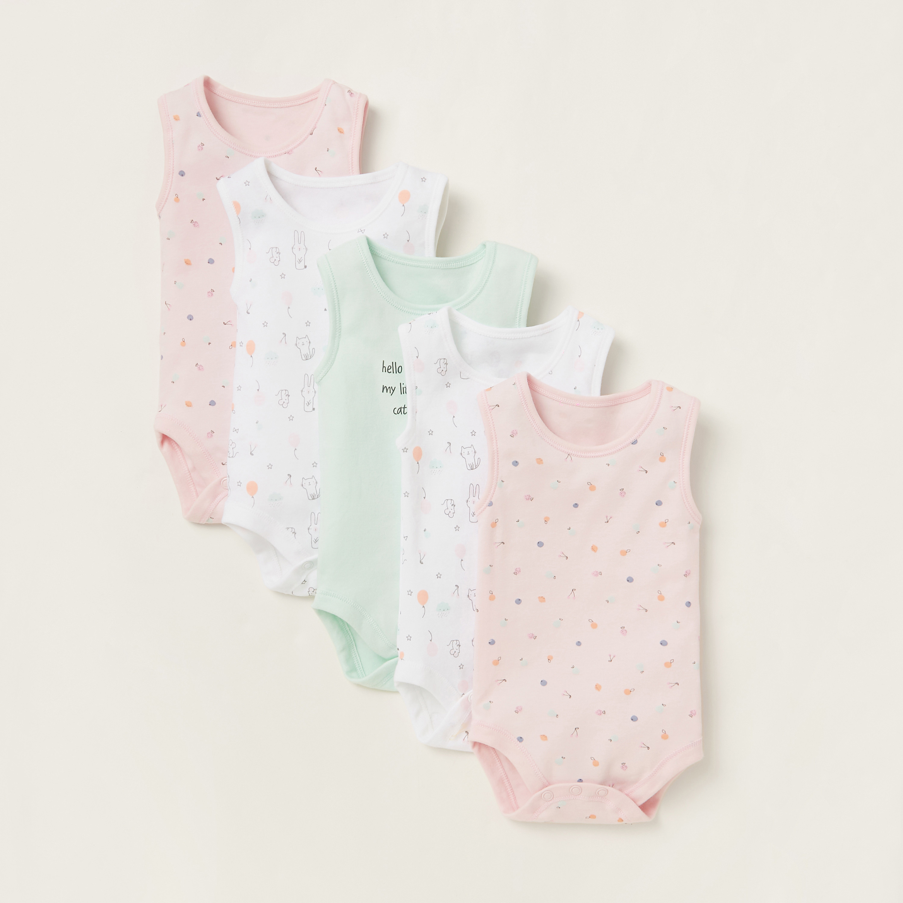 Juniors Printed Sleeveless Bodysuit - Set of 5-baby-girls-clothing-bodysuits-image-1