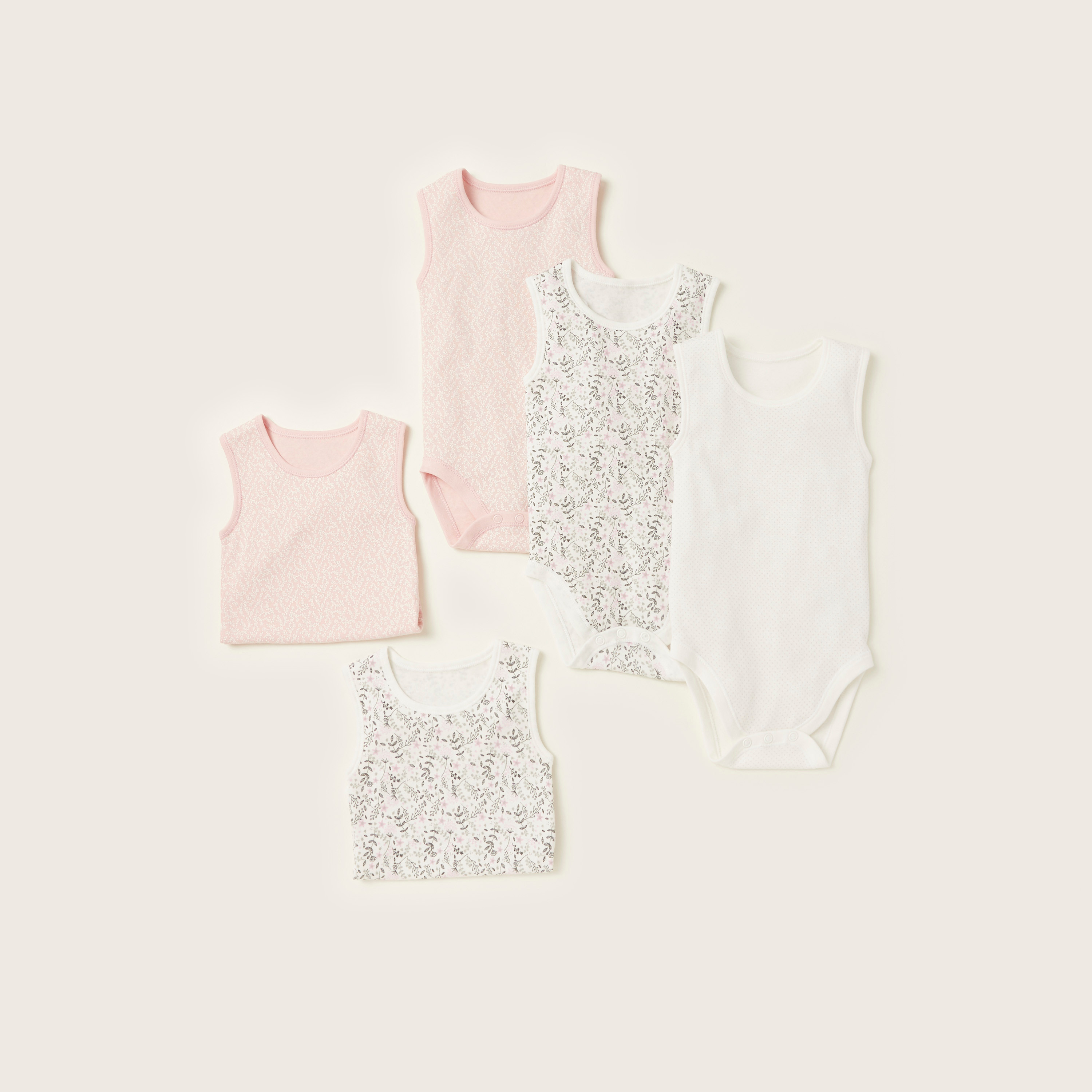 Juniors Printed Sleeveless Bodysuit - Set of 5-baby-girls-clothing-bodysuits-image-1