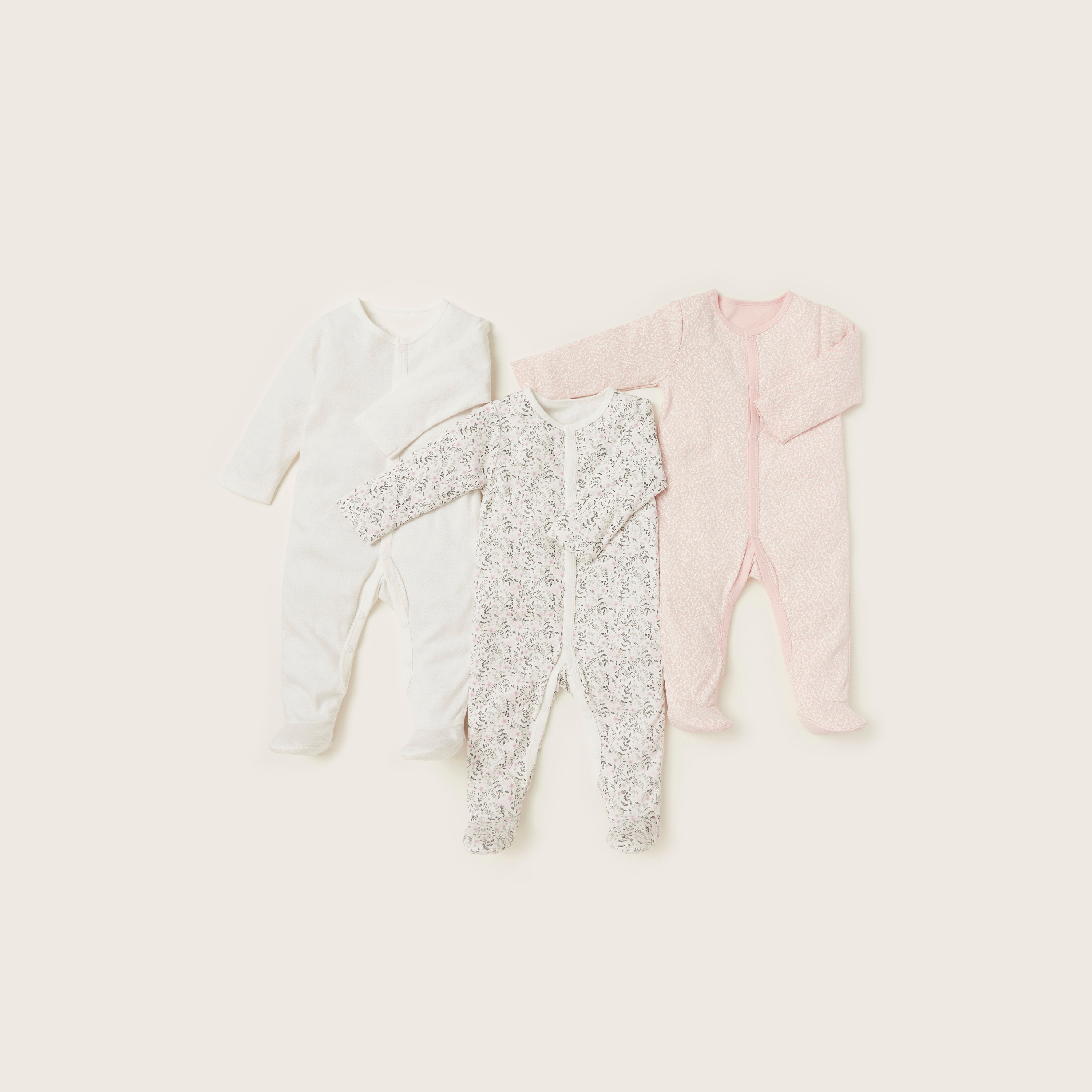 Juniors Printed Sleepsuit with Long Sleeves - Set of 3-baby-girls-clothing-nightwear-sleepsuits-image-1