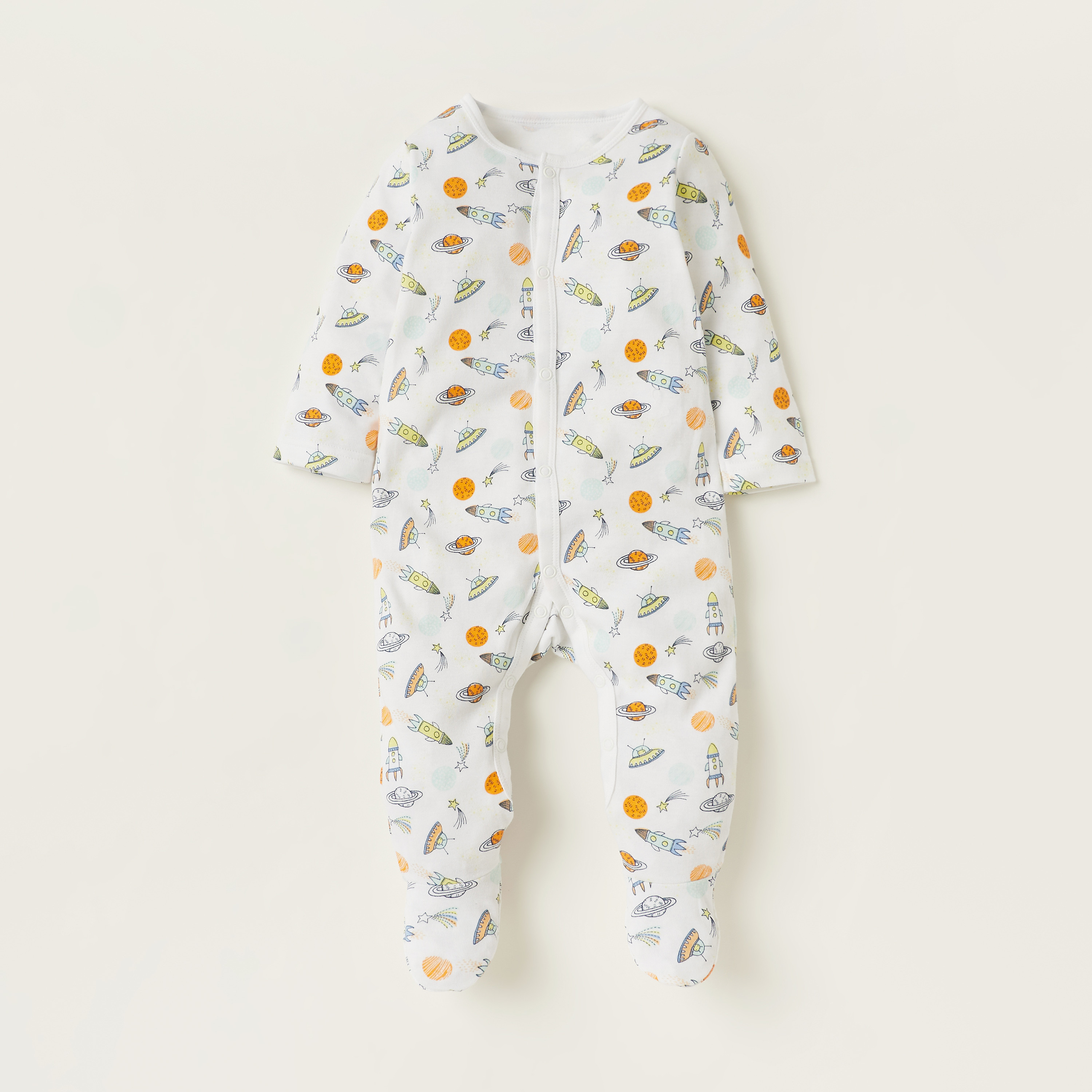 Juniors Printed Sleepsuit with Long Sleeves and Snap Button Closure - Set of 3-baby-boys-clothing-nightwear-sleepsuits-image-2