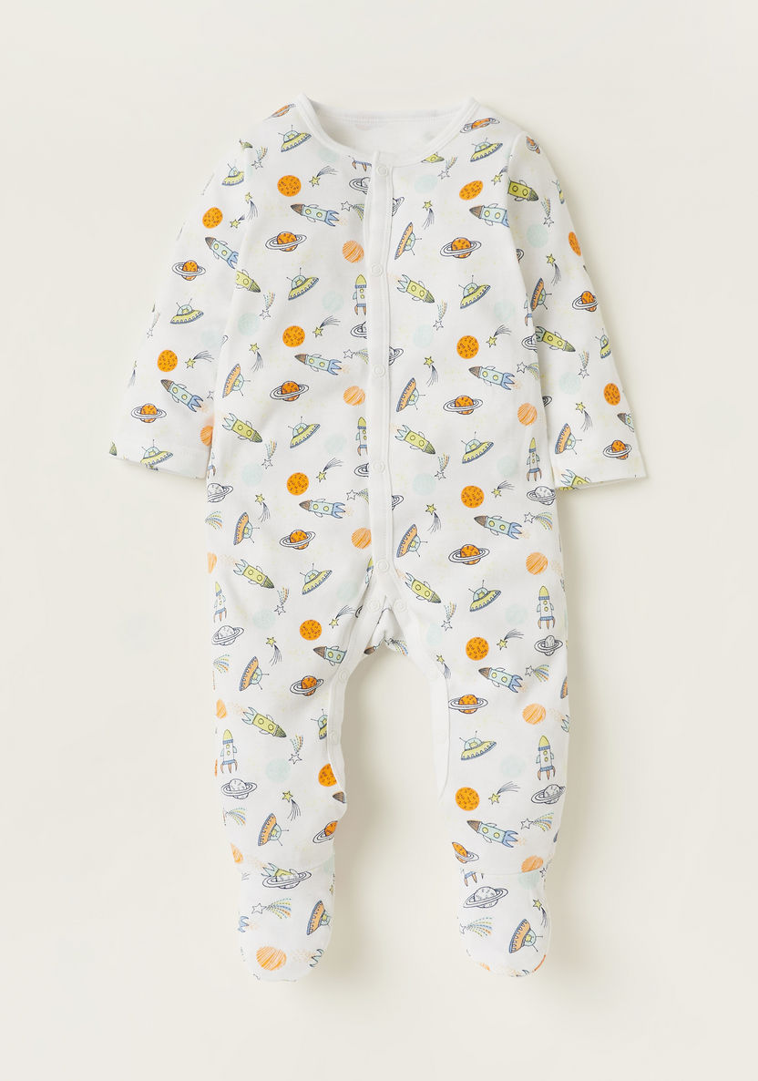Juniors Printed Sleepsuit with Long Sleeves and Snap Button Closure - Set of 3-Sleepsuits-image-1