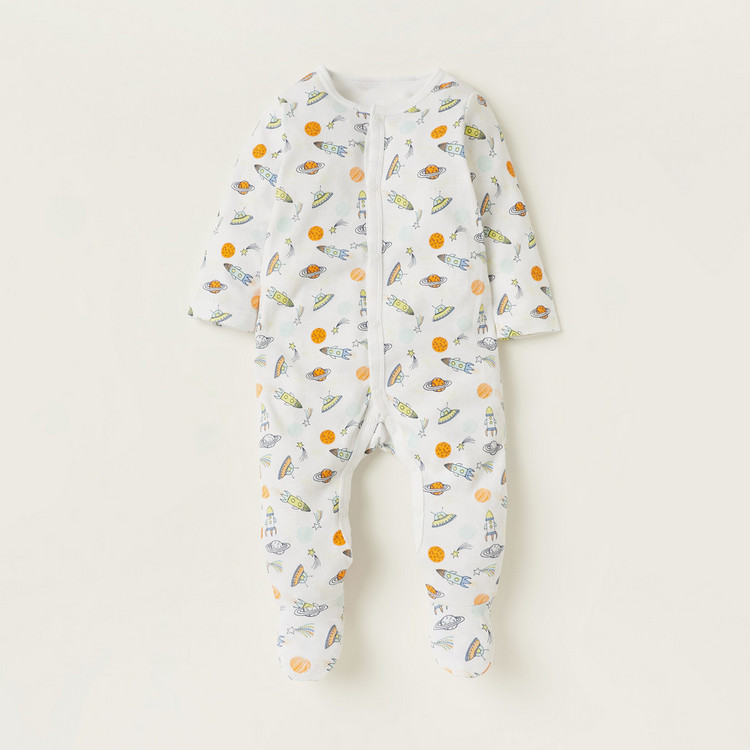 Juniors Printed Sleepsuit with Long Sleeves and Snap Button Closure - Set of 3