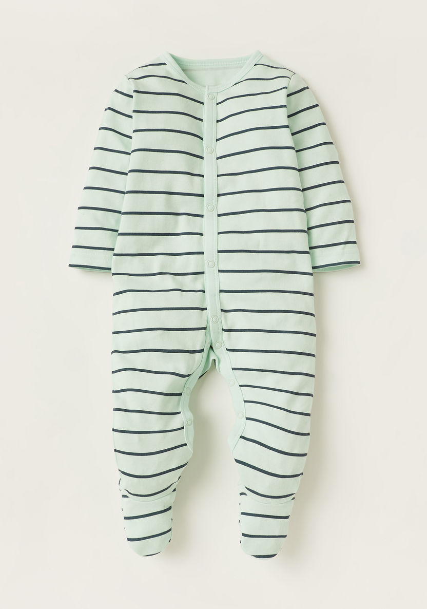 Juniors Printed Sleepsuit with Long Sleeves and Snap Button Closure - Set of 3-Sleepsuits-image-2
