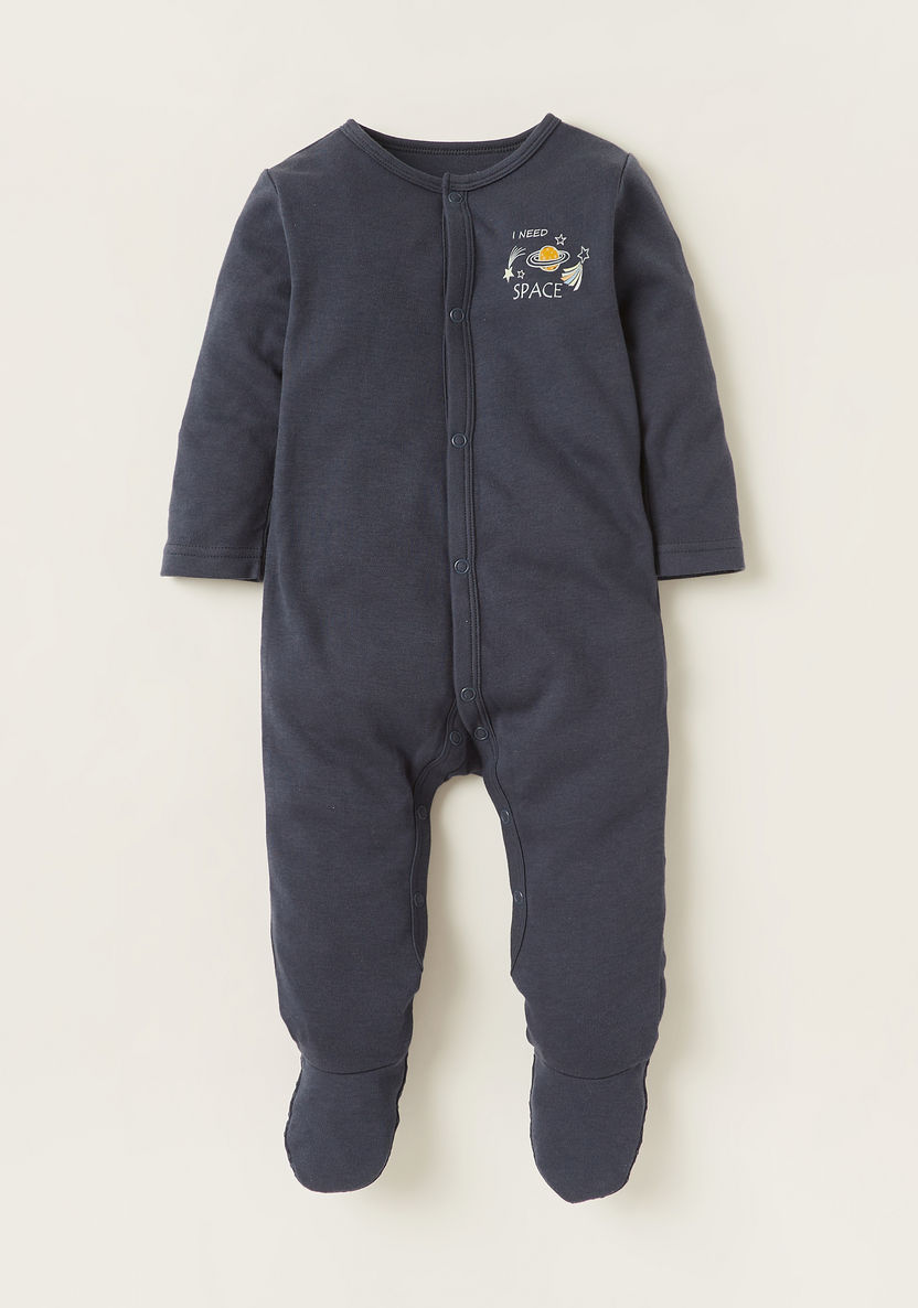 Juniors Printed Sleepsuit with Long Sleeves and Snap Button Closure - Set of 3-Sleepsuits-image-3