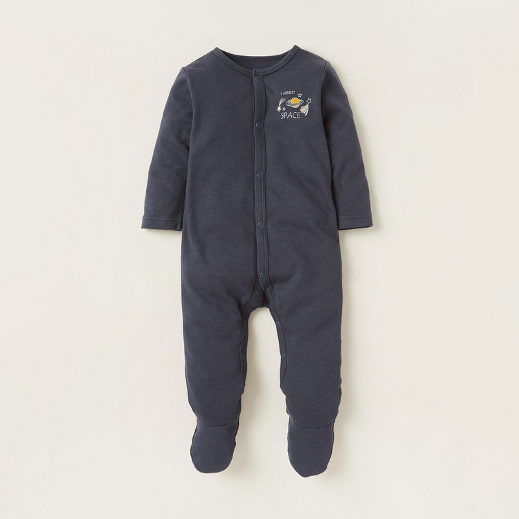 Juniors Printed Sleepsuit with Long Sleeves and Snap Button Closure - Set of 3