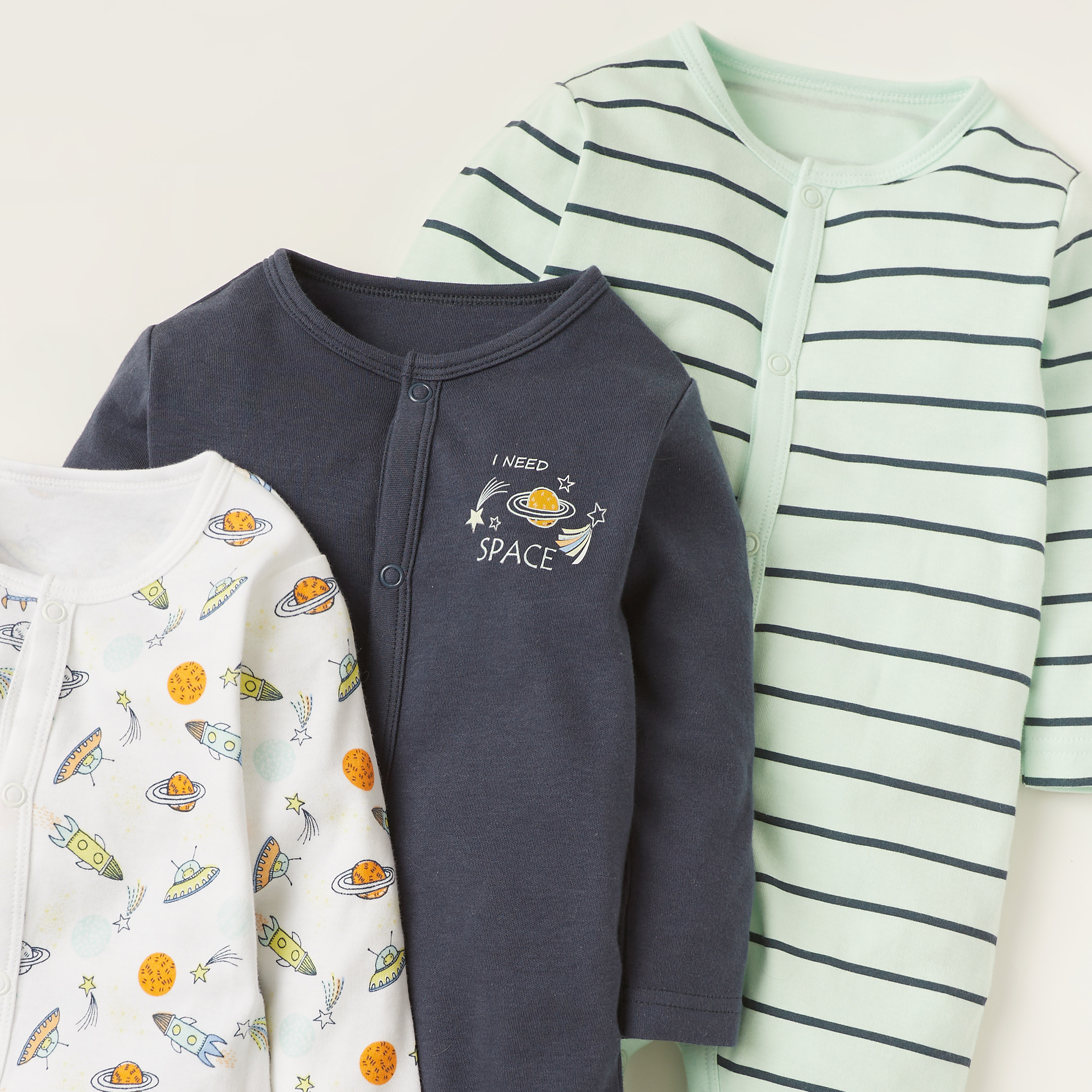 Juniors Printed Sleepsuit with Long Sleeves and Snap Button Closure - Set of 3-baby-boys-clothing-nightwear-sleepsuits-image-5