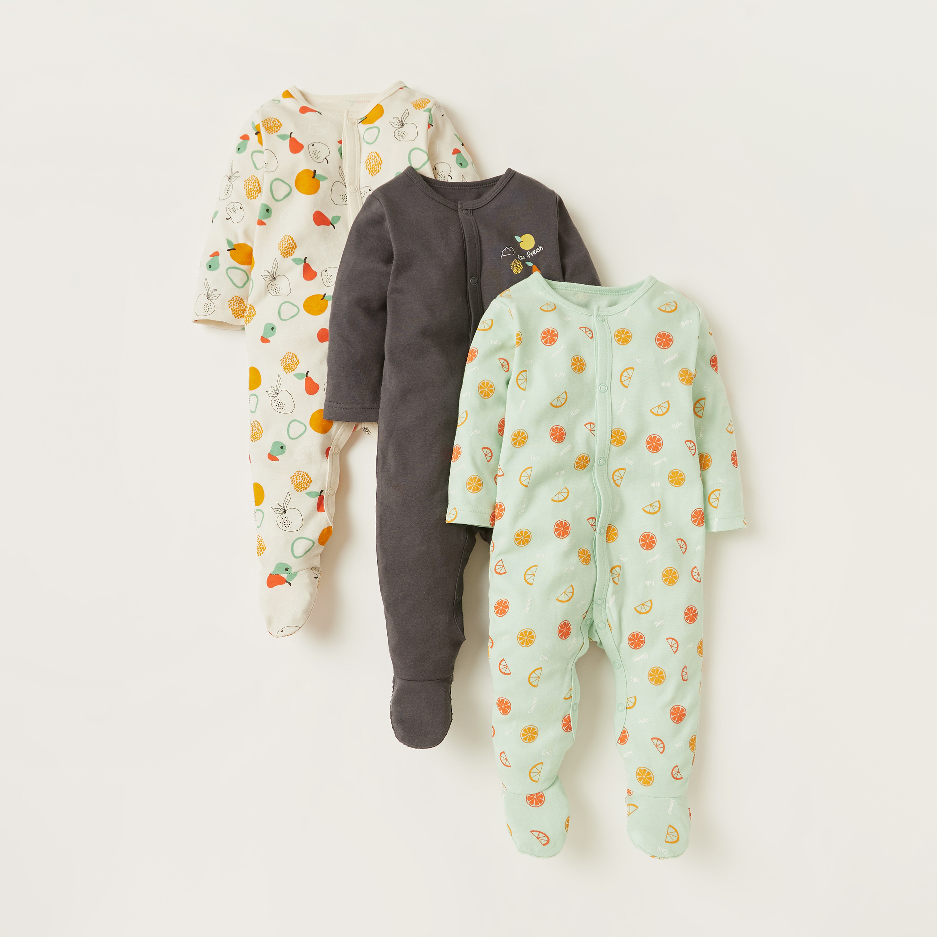 Juniors Printed Sleepsuit with Long Sleeves and Snap Button Closure - Set of 3-baby-boys-clothing-nightwear-sleepsuits-image-1
