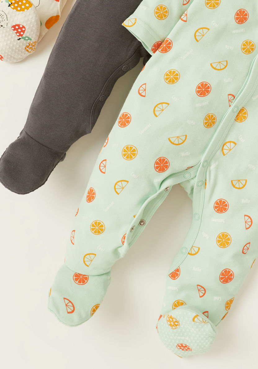 Juniors Printed Sleepsuit with Long Sleeves and Snap Button Closure - Set of 3-Sleepsuits-image-5