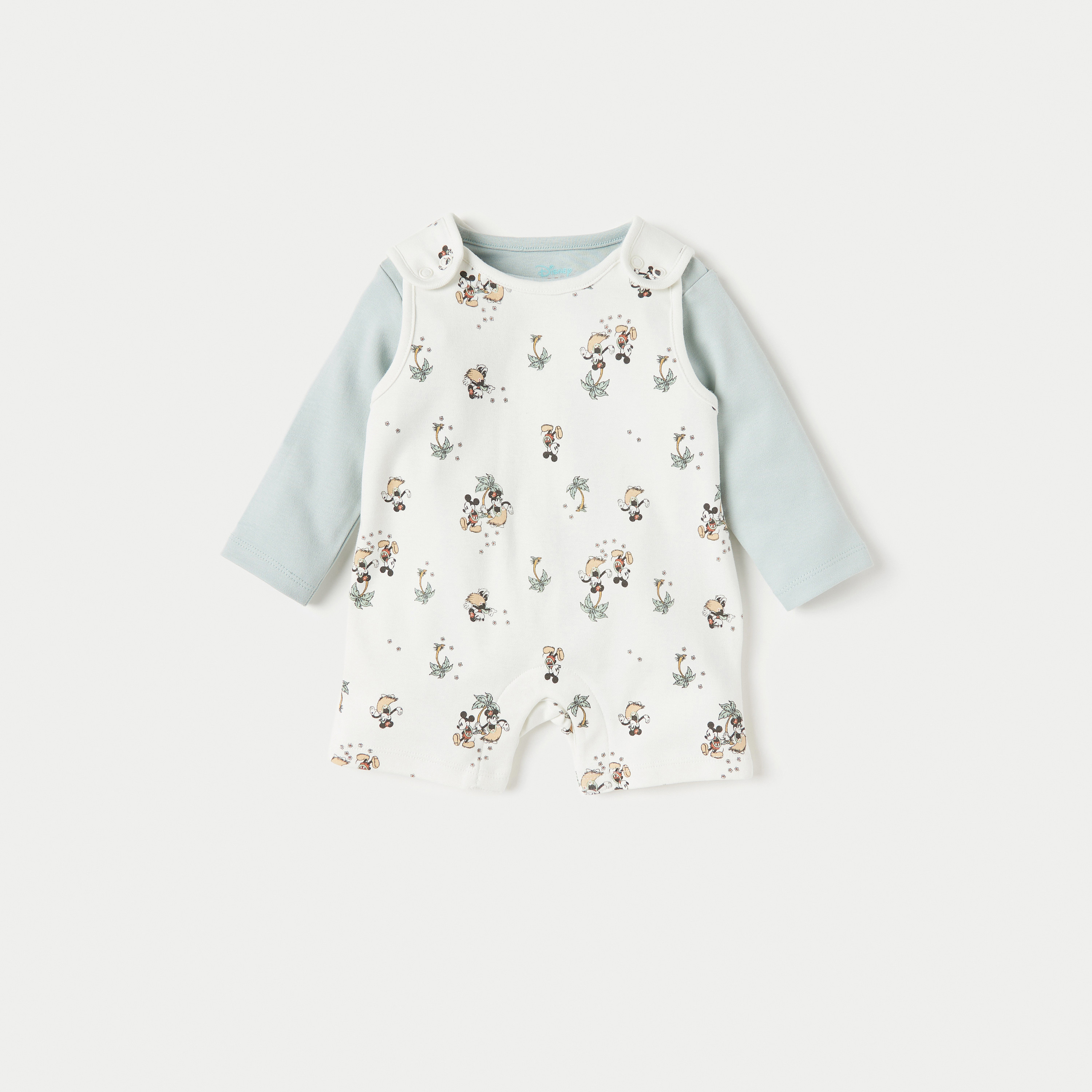 Disney Mickey and Minnie Mouse Print Dungaree  and T-shirt Set-baby-boys-clothing-rompers-image-1