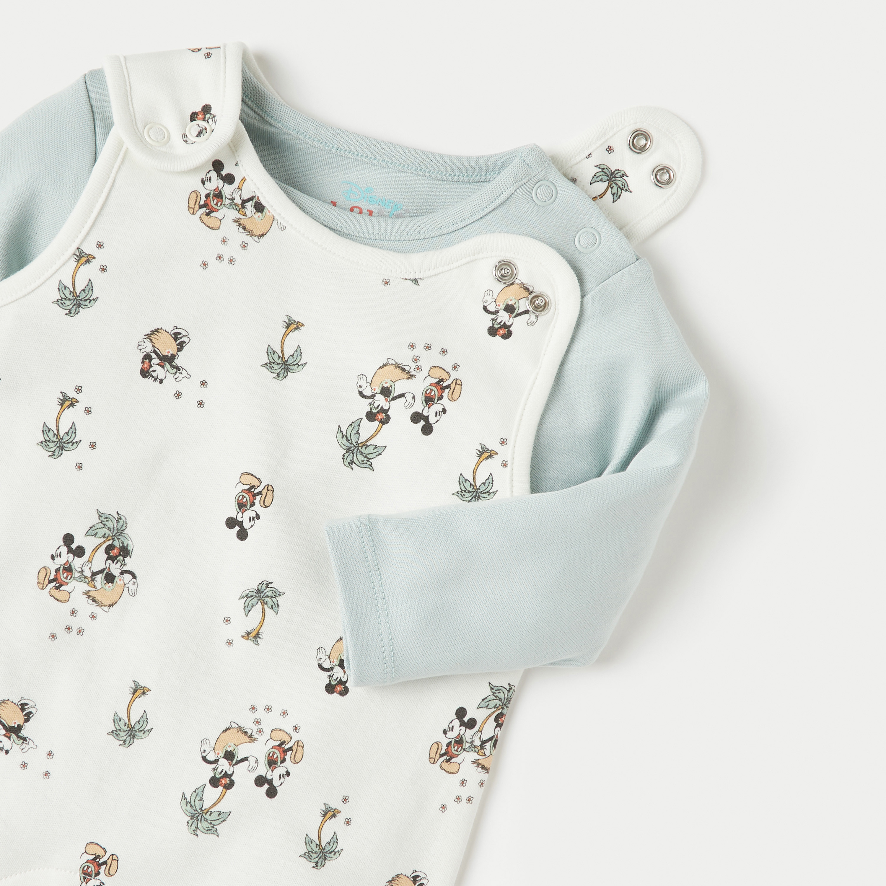 Disney Mickey and Minnie Mouse Print Dungaree  and T-shirt Set-baby-boys-clothing-rompers-image-4