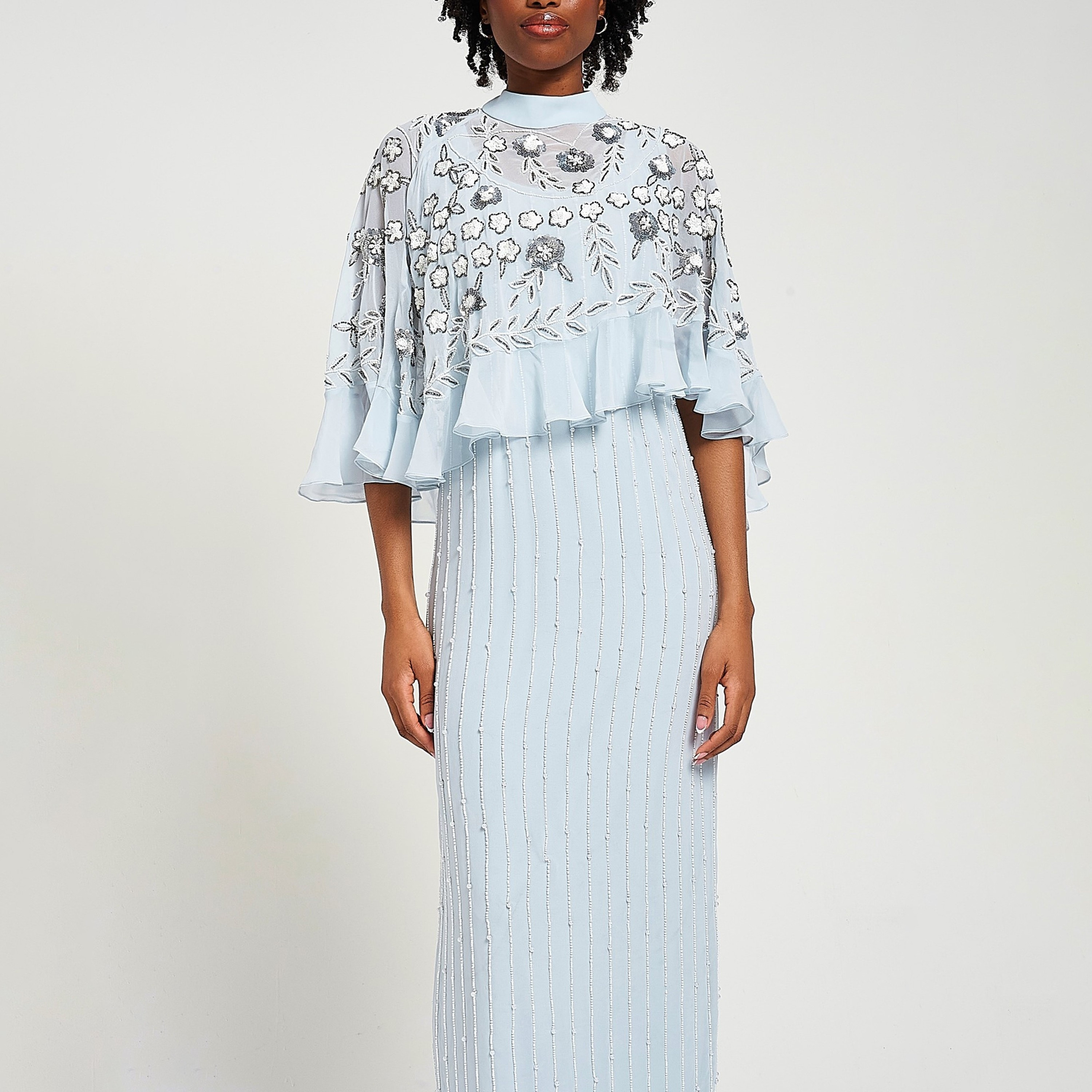 فستان سهرة ماكسي نسائي أزرق مزين برقبة وهمية وغطاء للرأس من فروك آند فريل-women-clothing-dresses-image-4