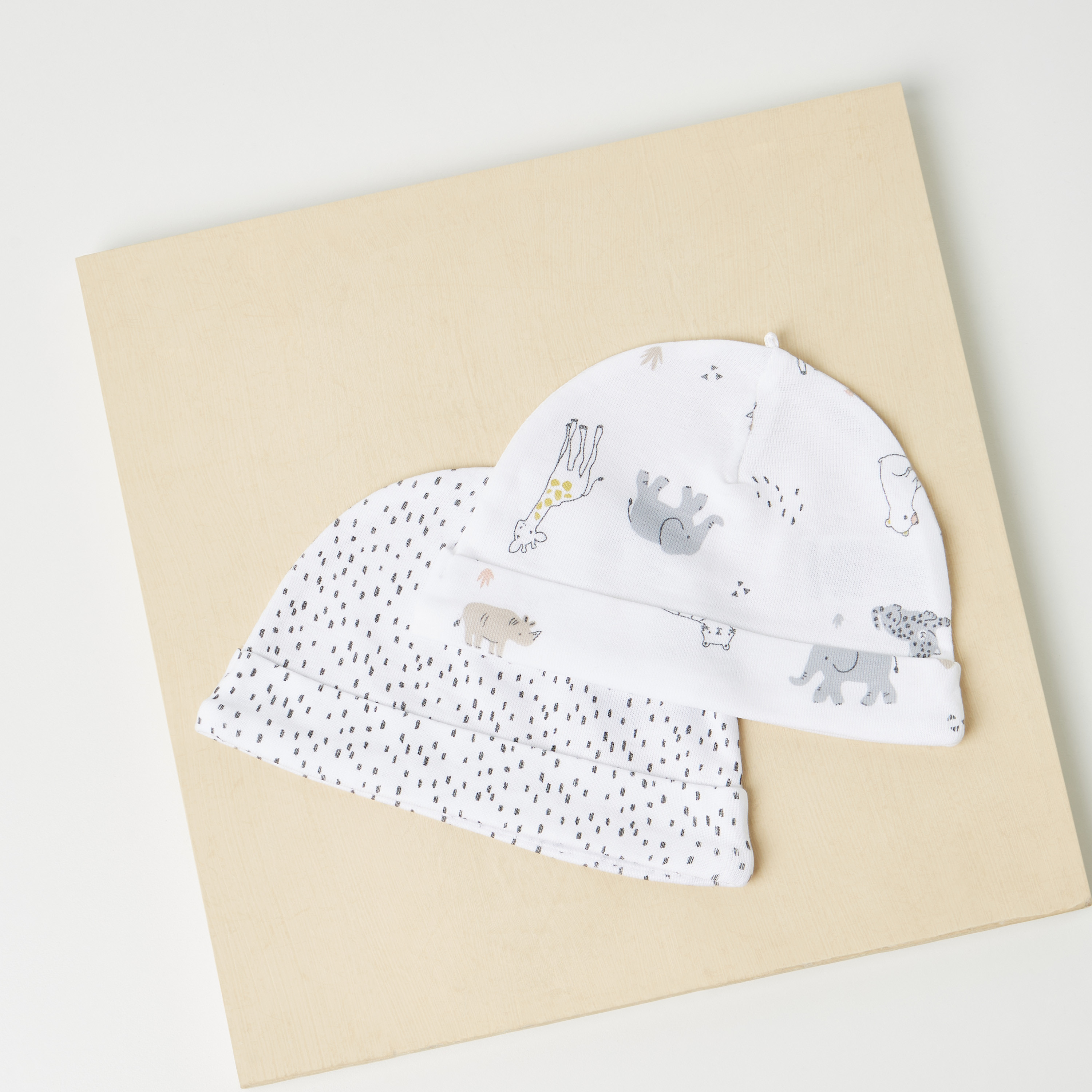 Juniors Printed Beanie Cap - Set of 2-baby-boys-accessories-caps-image-1