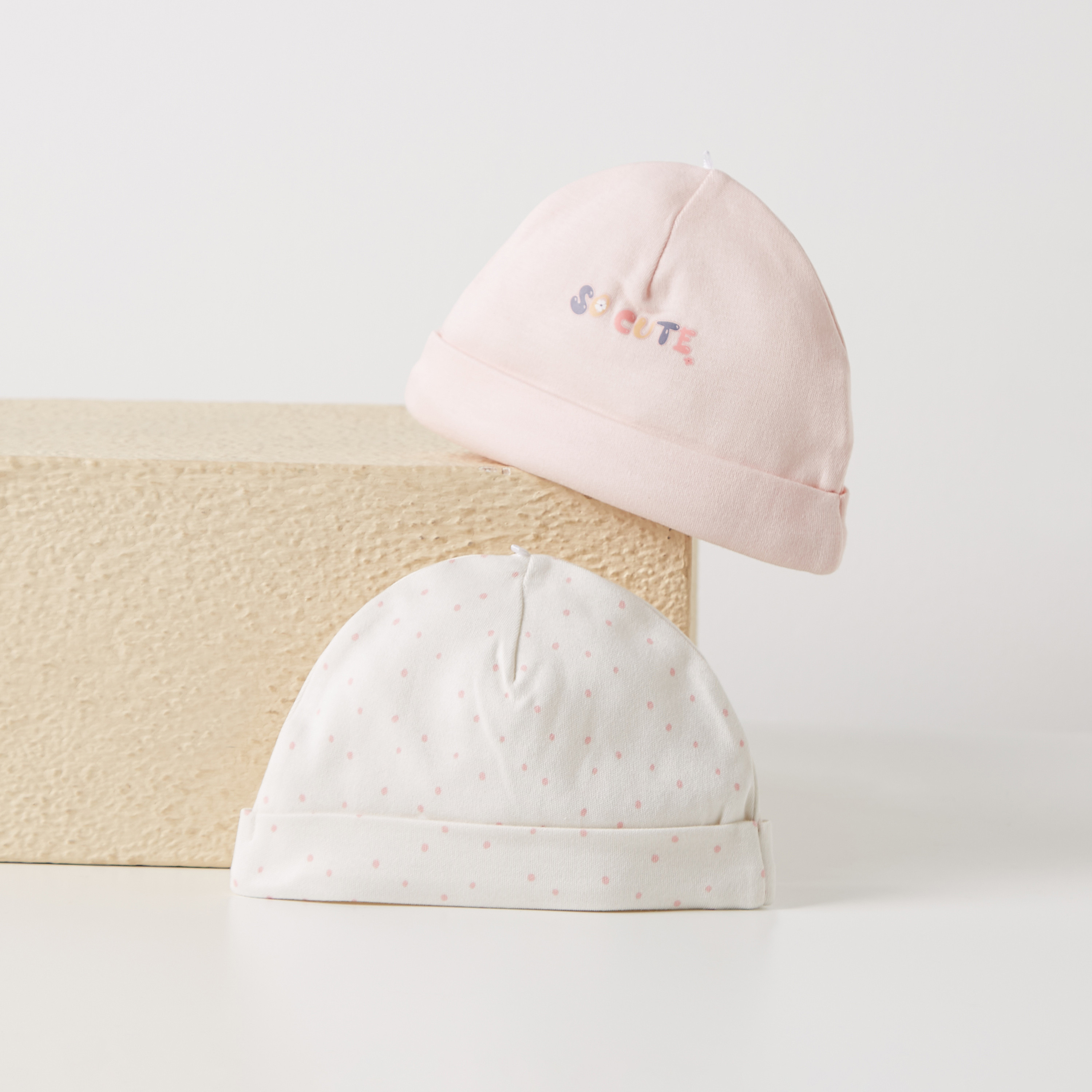 Juniors Printed Cuffed Beanie Cap - Set of 2-baby-girls-accessories-caps-image-1