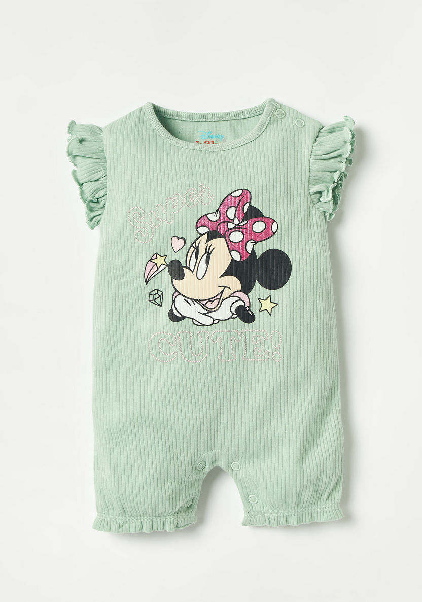 Disney Minnie Mouse Print Romper with Ruffle Sleeves and Snap Button Closure-Rompers%2C Dungarees and Jumpsuits-image-0