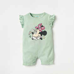 Disney Minnie Mouse Print Romper with Ruffle Sleeves and Snap Button Closure