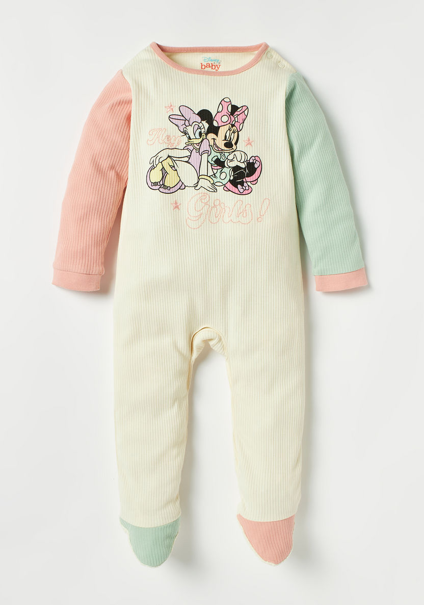 Minnie Mouse Print Closed Feet Sleepsuit with Long Sleeves and Button Closure-Sleepsuits-image-0