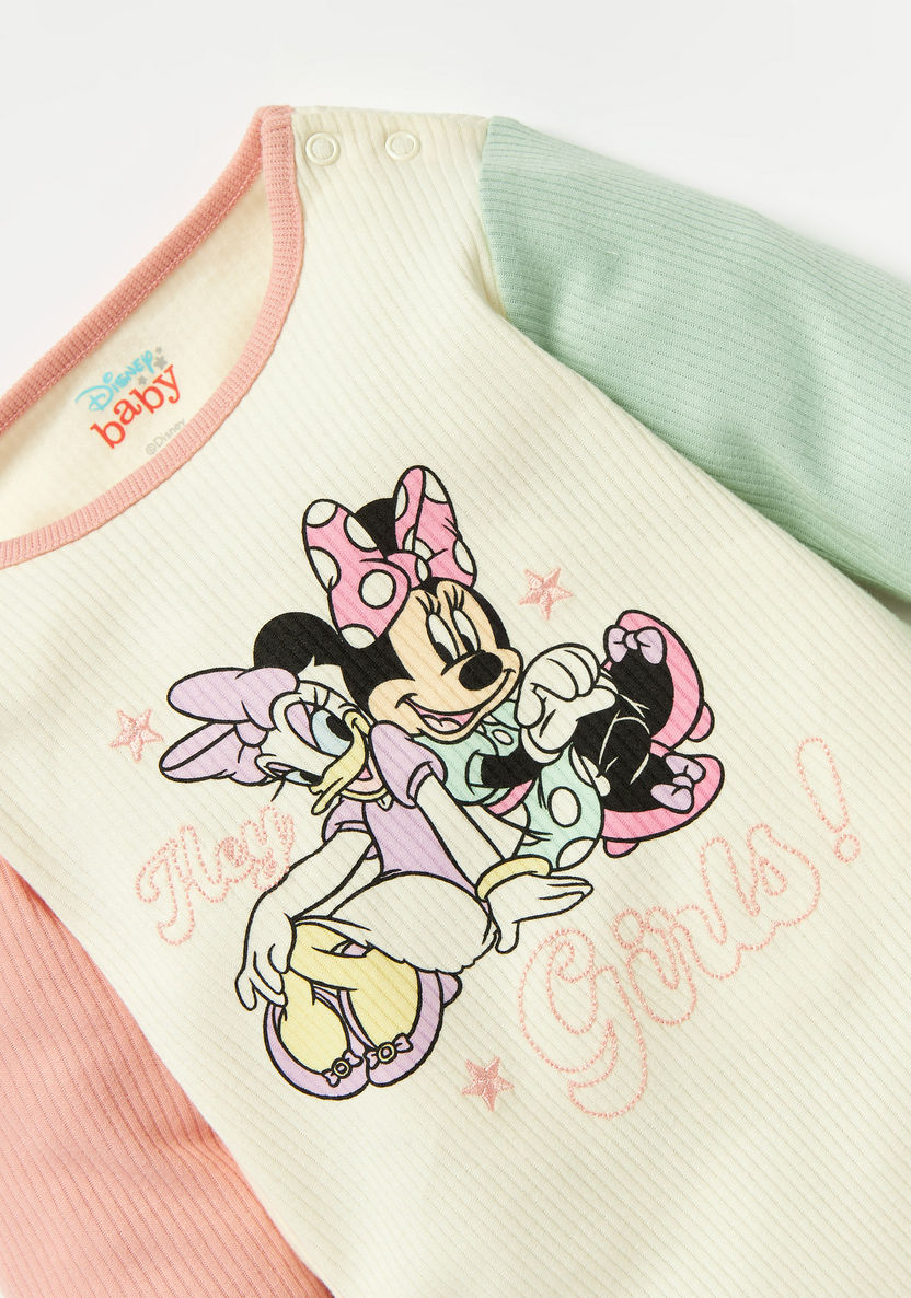 Minnie Mouse Print Closed Feet Sleepsuit with Long Sleeves and Button Closure-Sleepsuits-image-1