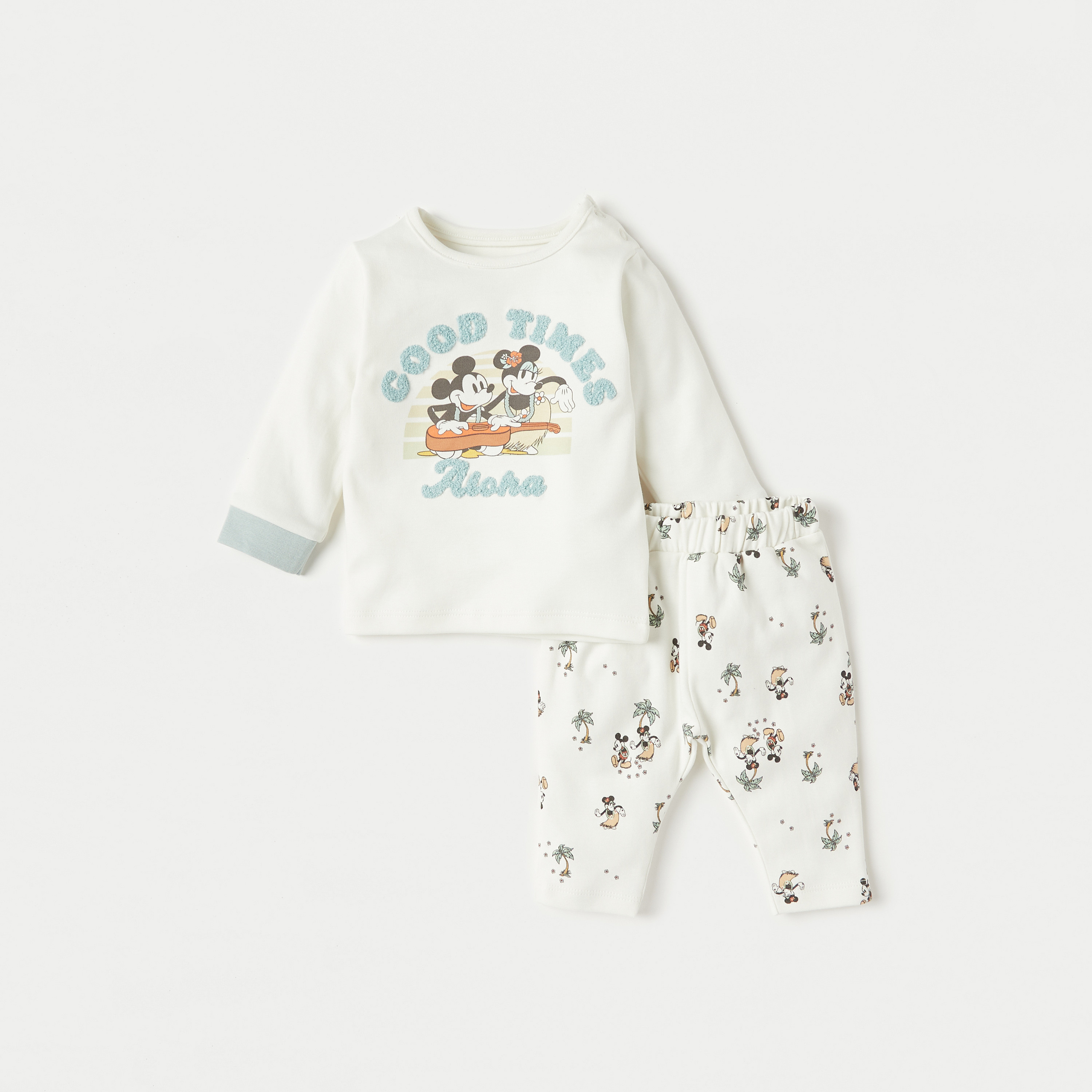 Disney Mickey and Minnie Mouse Print Cotton T-shirt and Pyjama Set-baby-boys-clothing-nightwear-pyjamasets-image-1