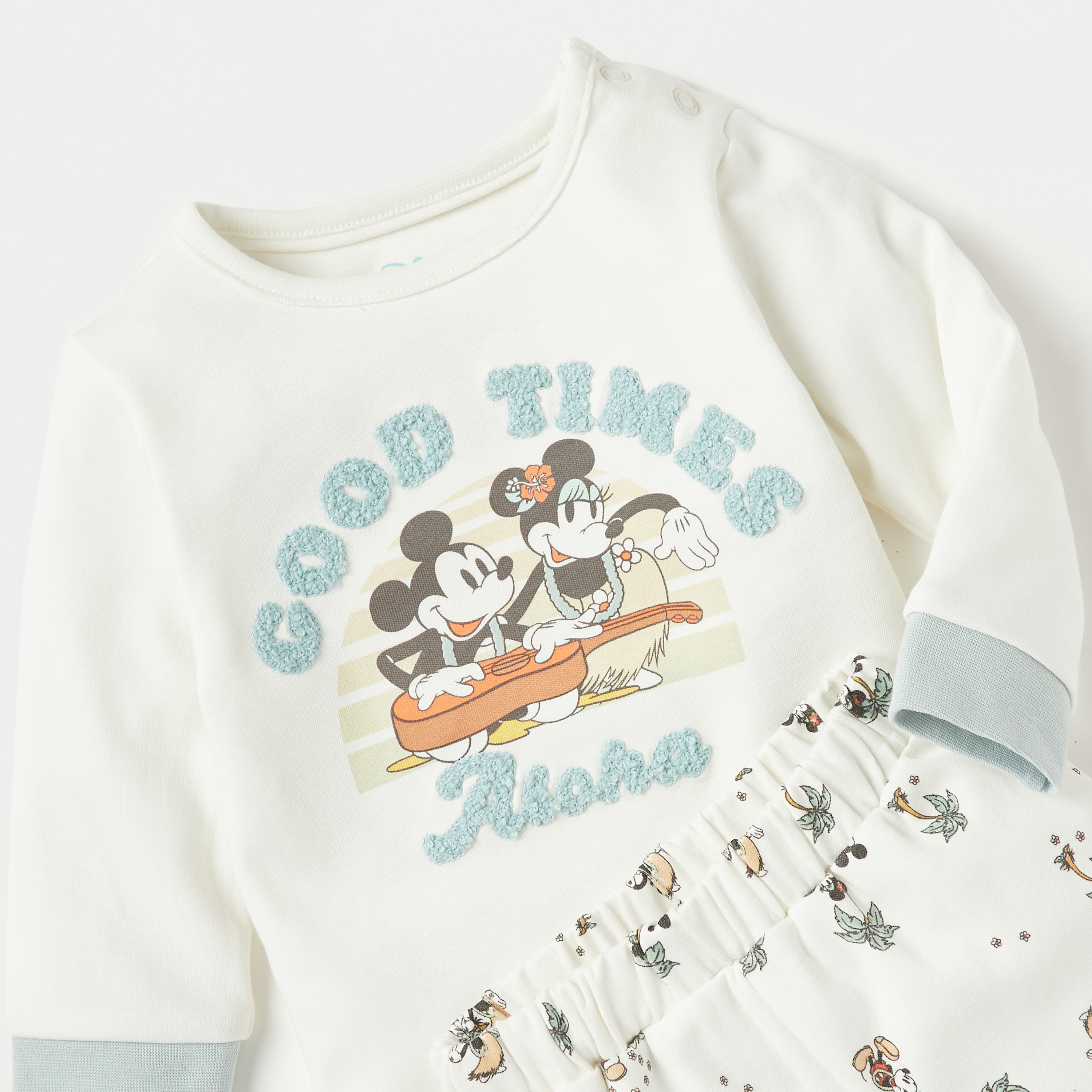 Disney Mickey and Minnie Mouse Print Cotton T-shirt and Pyjama Set-baby-boys-clothing-nightwear-pyjamasets-image-4