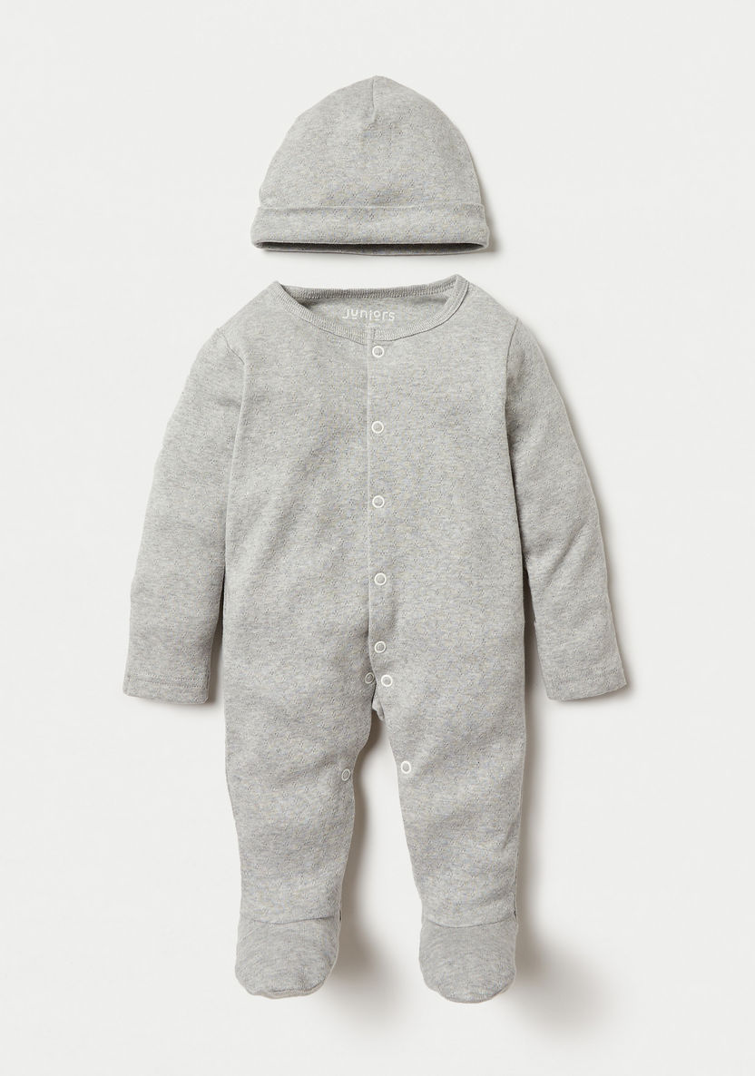 Juniors Solid Long Sleeves Sleepsuit with Cap and Attached Mittens-Sleepsuits-image-0