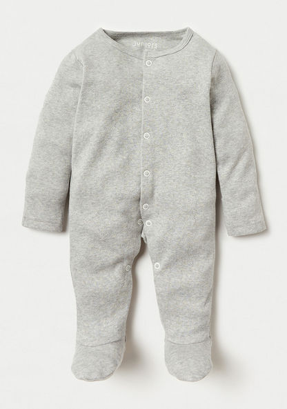 Juniors Solid Long Sleeves Sleepsuit with Cap and Attached Mittens-Sleepsuits-image-1