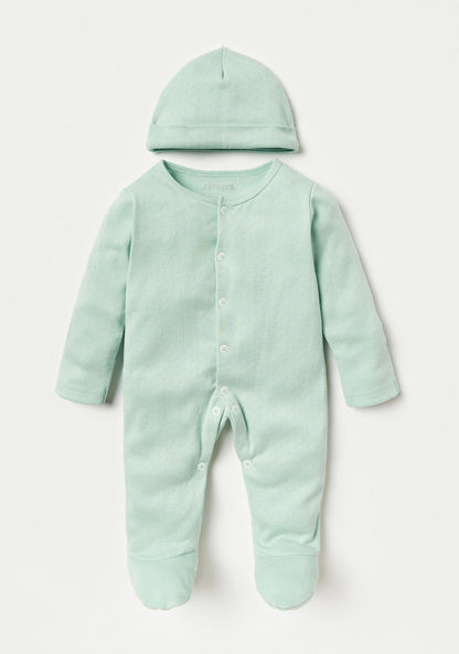 Juniors Textured Closed Feet Sleepsuit with Cap and Attached Mittens-Sleepsuits-image-0