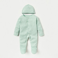 Juniors Textured Closed Feet Sleepsuit with Cap and Attached Mittens
