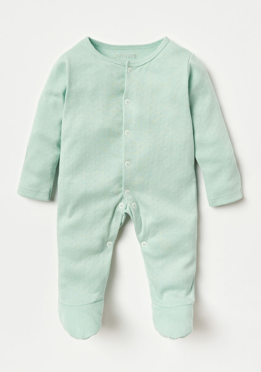 Juniors Textured Closed Feet Sleepsuit with Cap and Attached Mittens-Sleepsuits-image-1