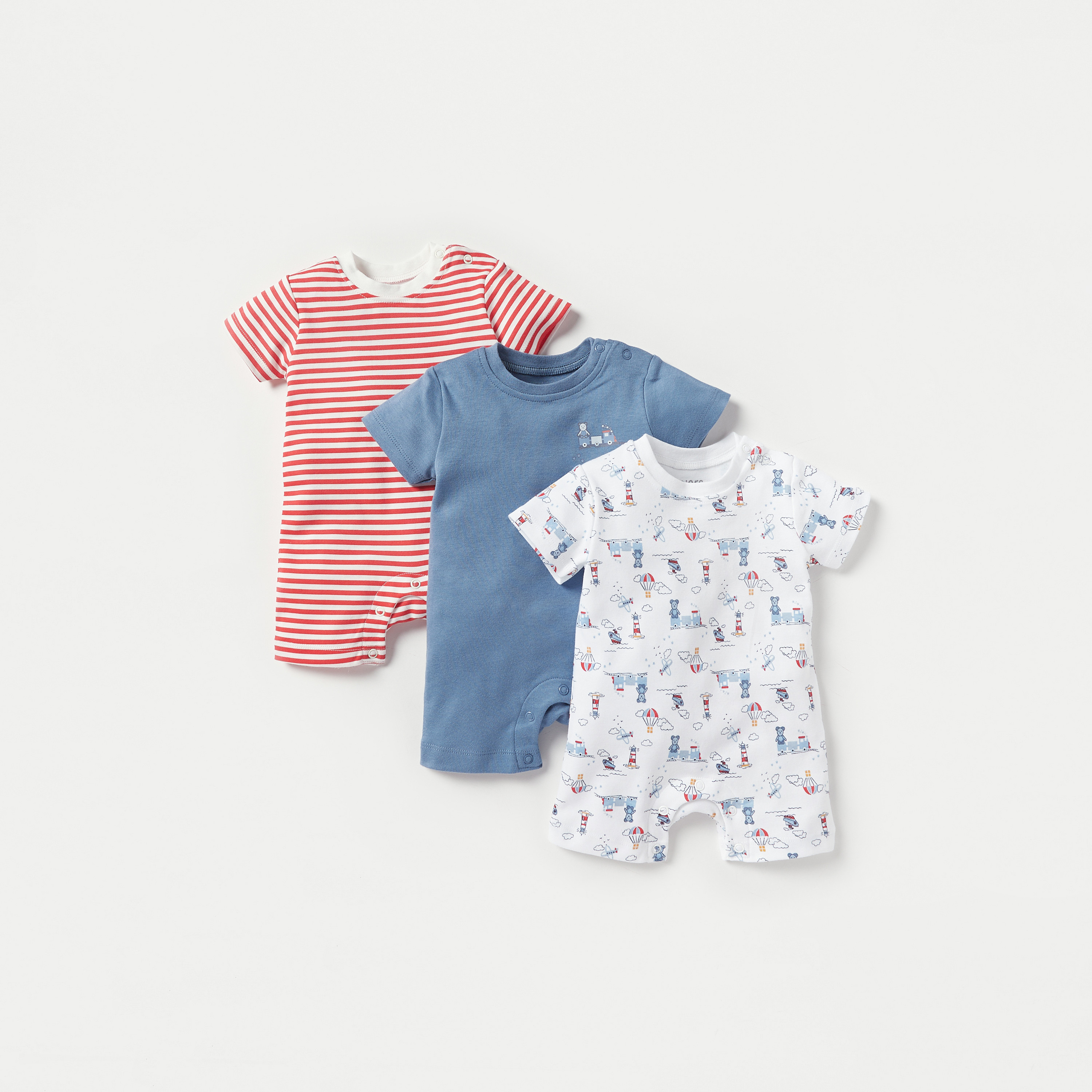 Juniors Printed Romper with Short Sleeves - Set of 3-baby-boys-clothing-rompers-image-1
