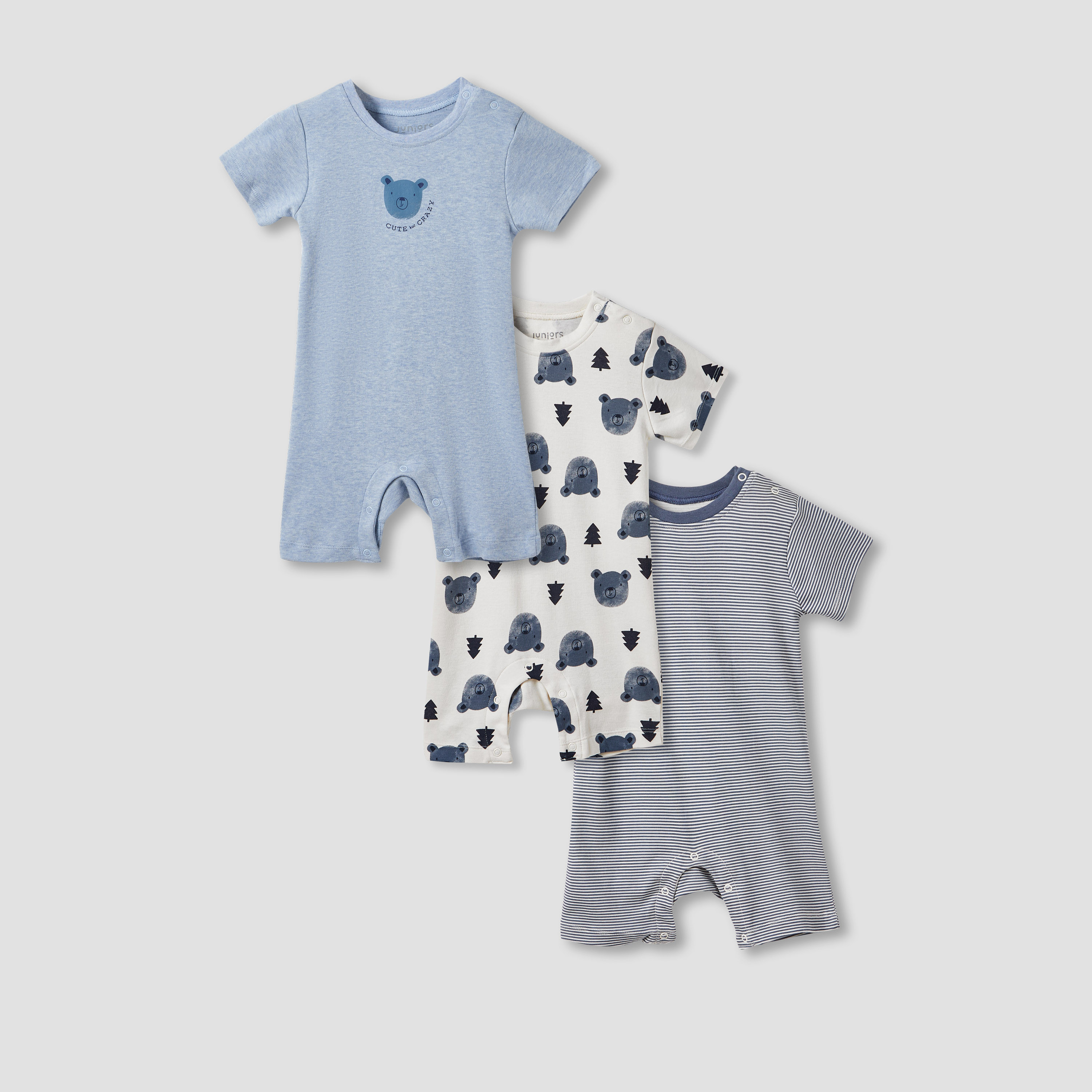 Juniors Printed Rompers with Ruffled Sleeves - Set of 3-baby-girls-clothing-rompers-image-1