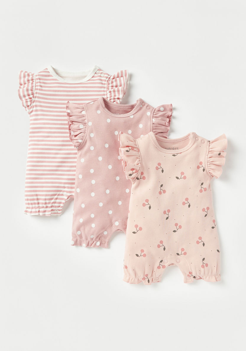 Juniors Printed Rompers with Ruffled Sleeves - Set of 3-Rompers%2C Dungarees and Jumpsuits-image-0