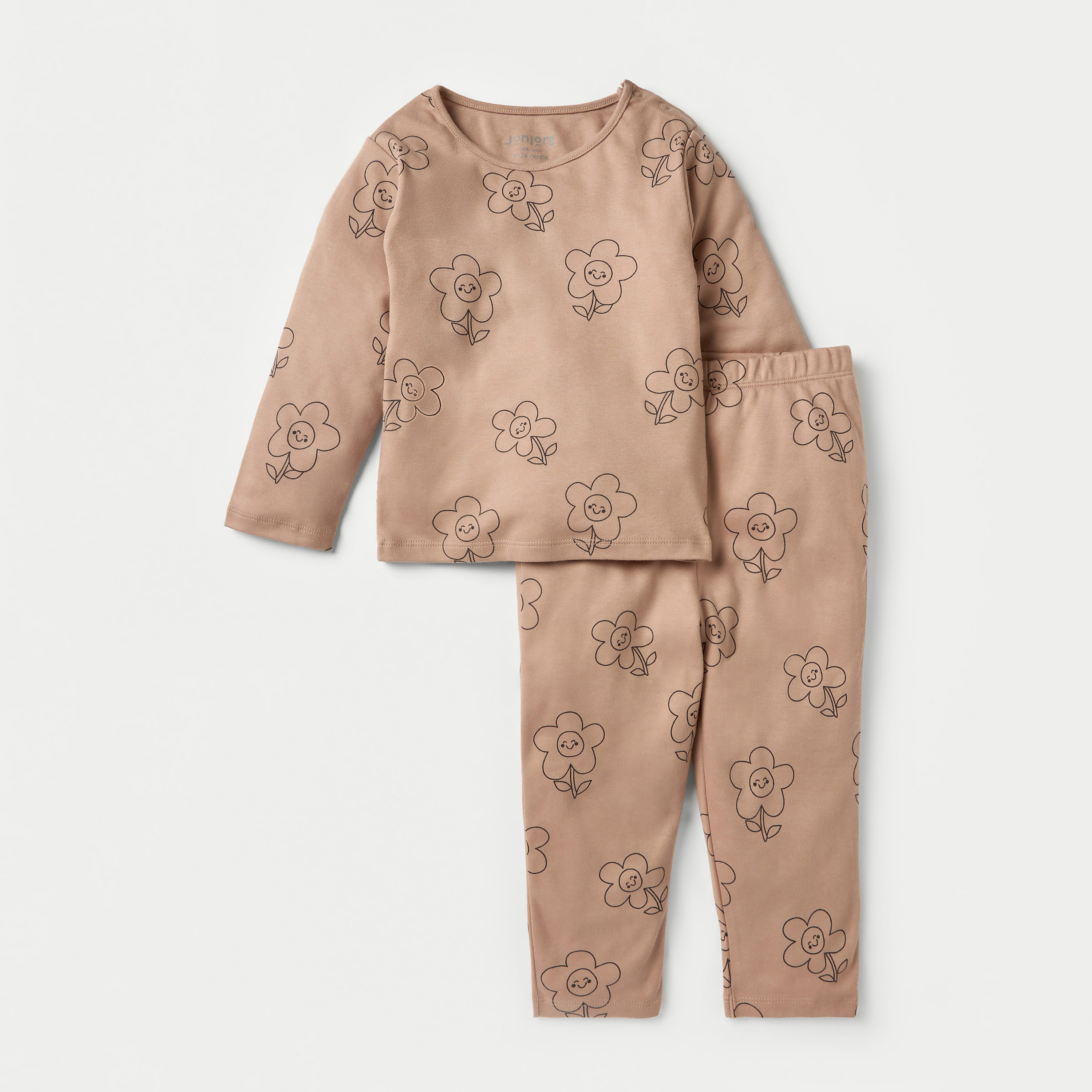 Juniors Floral Print T-shirt and Pyjama Set-baby-girls-clothing-nightwear-pyjamasets-image-1