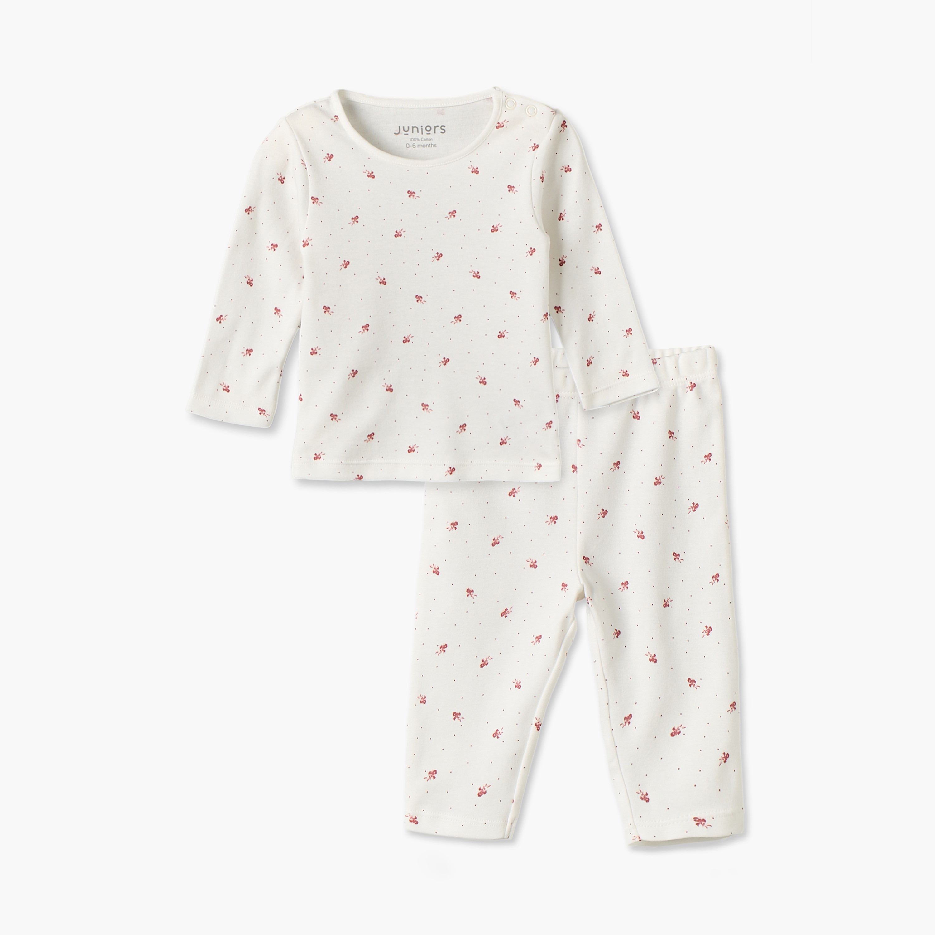 طقم بيجاما قطن بياقة ضيقة وأكمام طويلة وطبعات زهرية من جونيورز-baby-girls-clothing-nightwear-pyjamasets-image-1