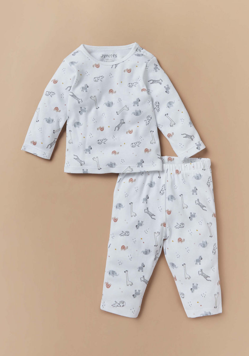 Juniors All-Over Animal Print T-shirt and Pyjama Set-Pyjama Sets-image-0
