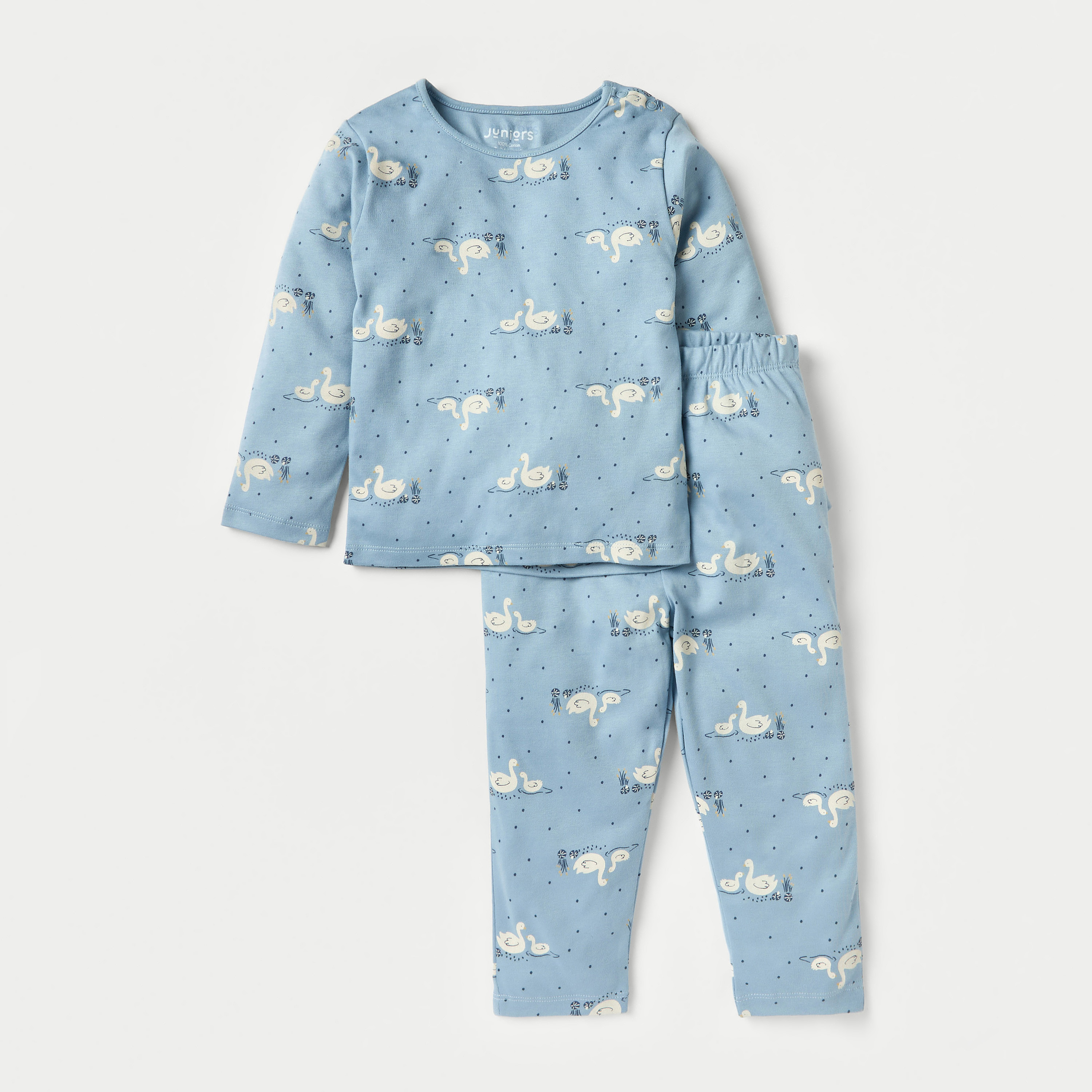 Juniors All-Over Swan Print T-shirt and Pyjama Set-baby-girls-clothing-nightwear-pyjamasets-image-1