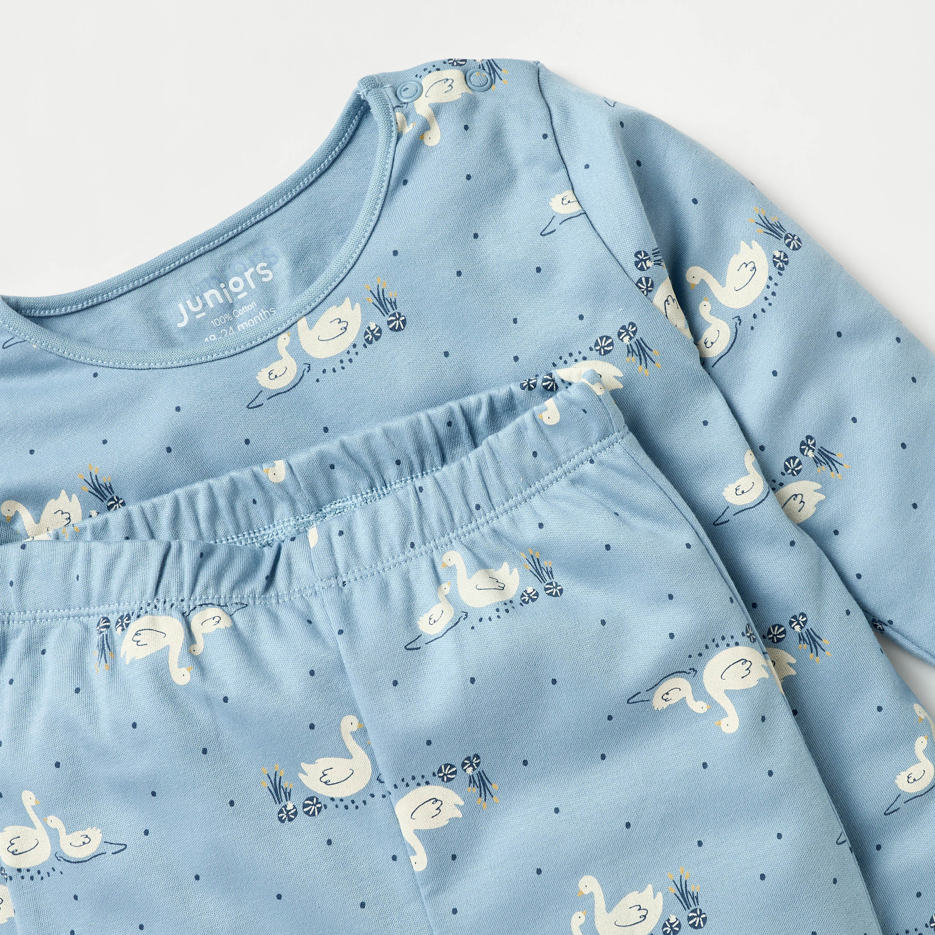 Juniors All-Over Swan Print T-shirt and Pyjama Set-baby-girls-clothing-nightwear-pyjamasets-image-4