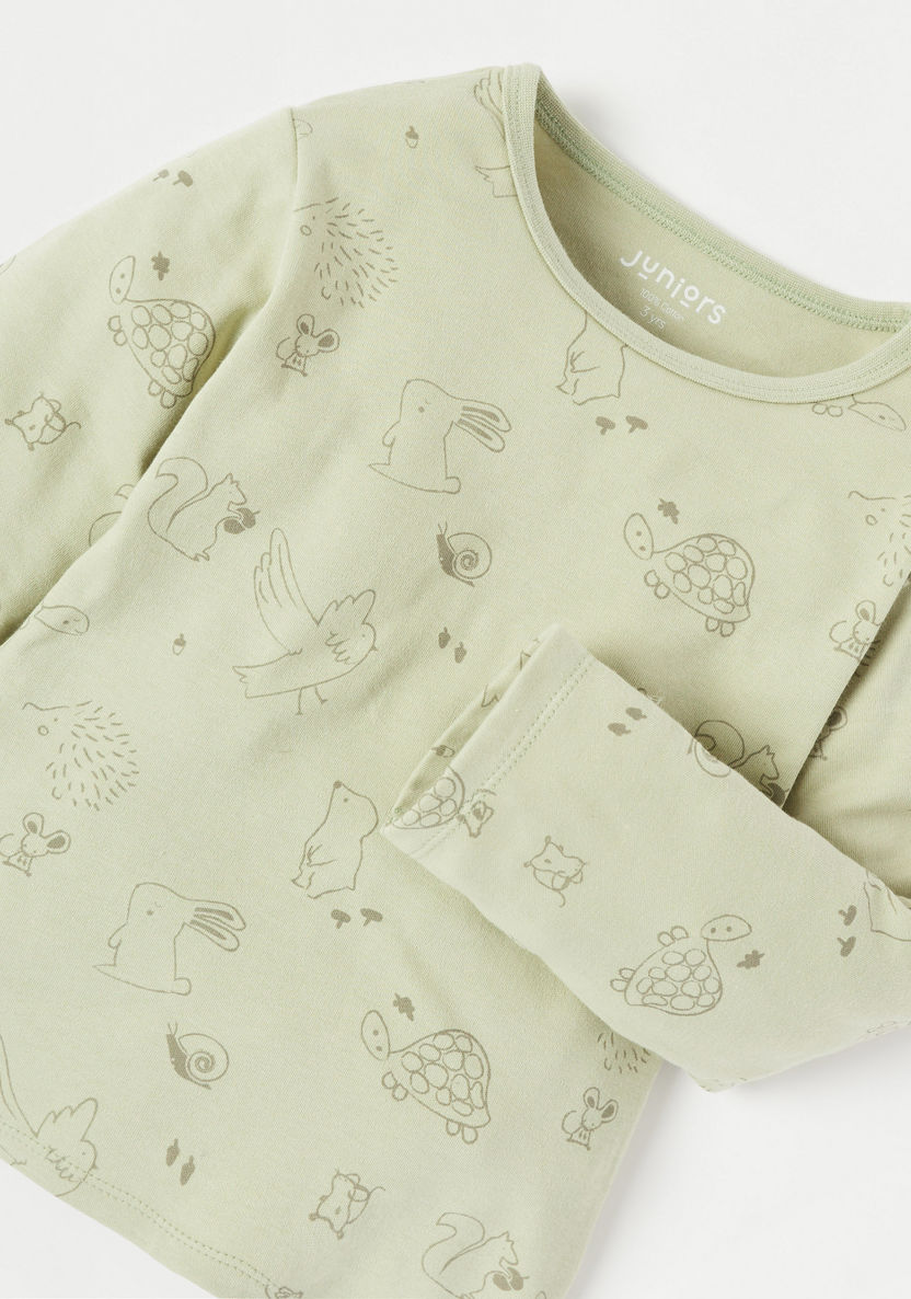 Juniors All-Over Print Long Sleeves T-shirt and Pyjama Set-Pyjama Sets-image-3