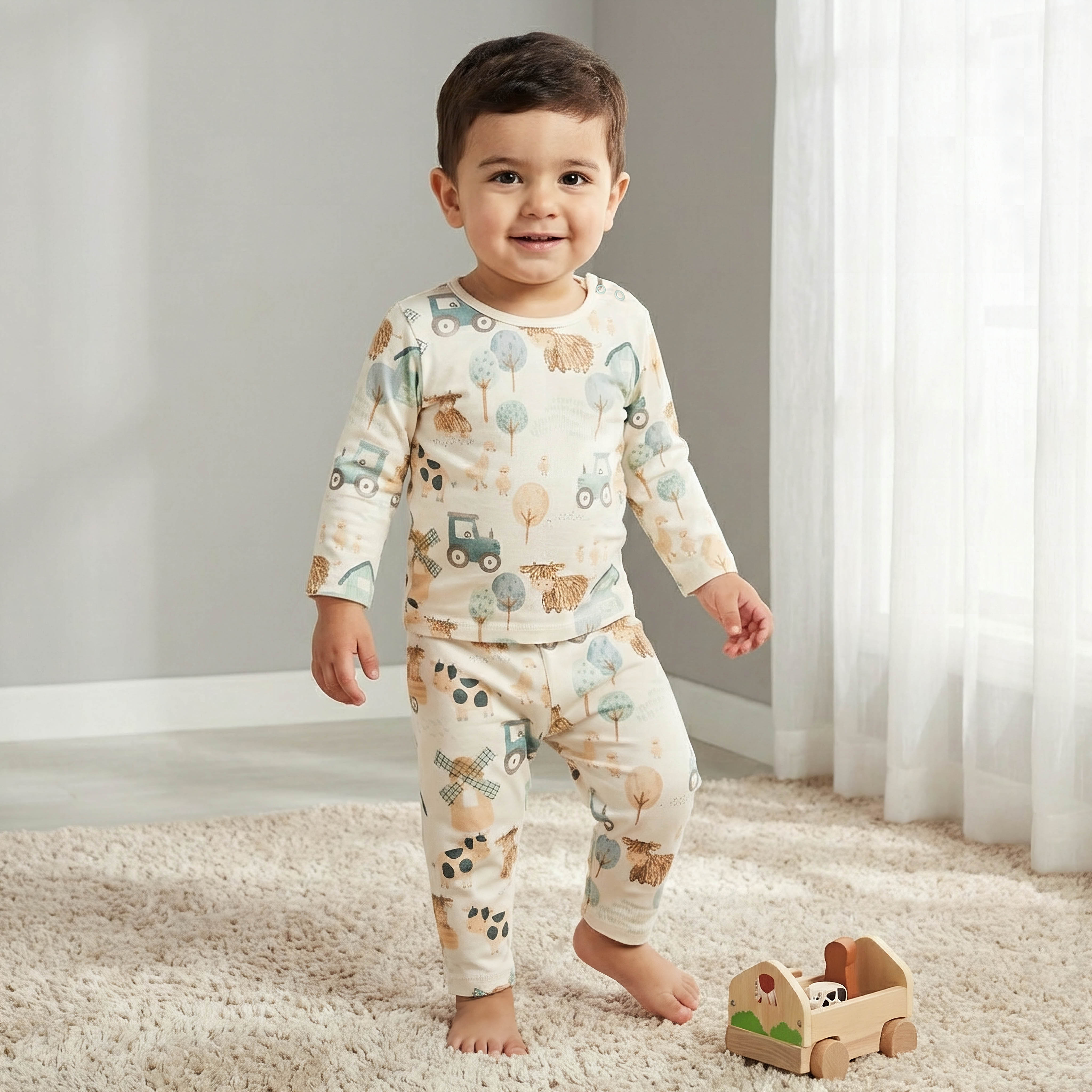Juniors Cotton Long Sleeves Pyjama Set with Farm Print-baby-boys-clothing-nightwear-pyjamasets-image-2